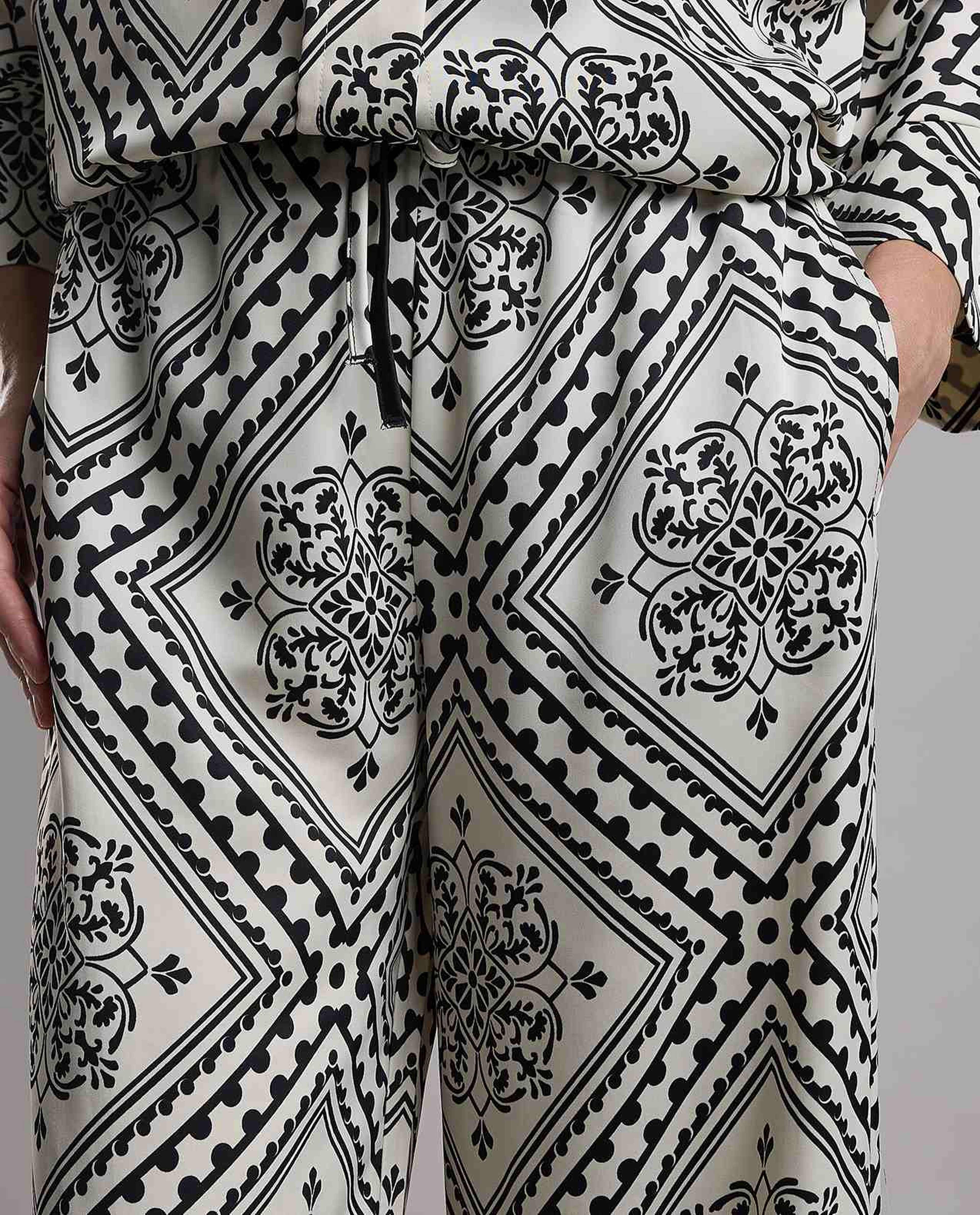 Patterned Wide Leg Pants with Drawstring Waist