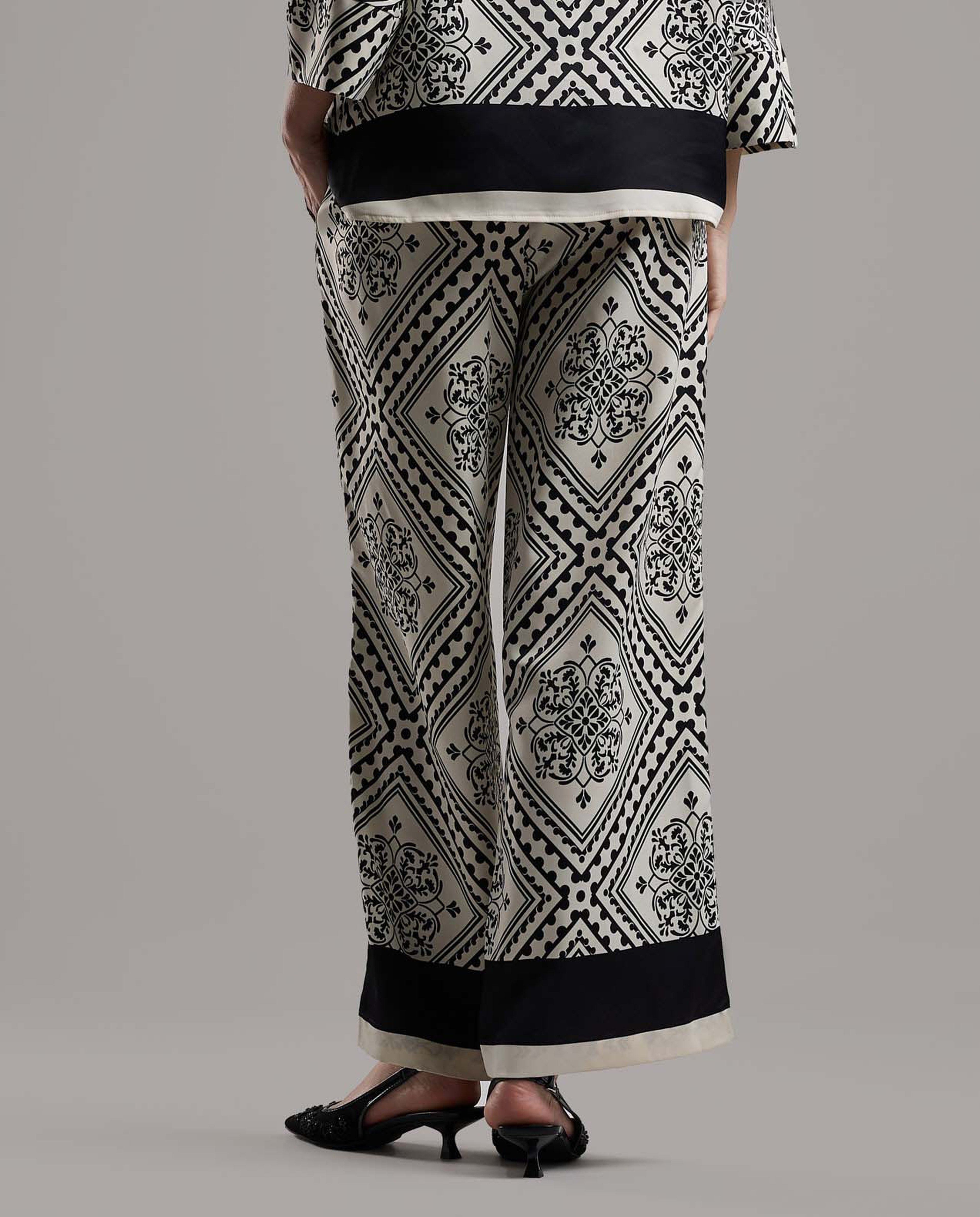 Patterned Wide Leg Pants with Drawstring Waist