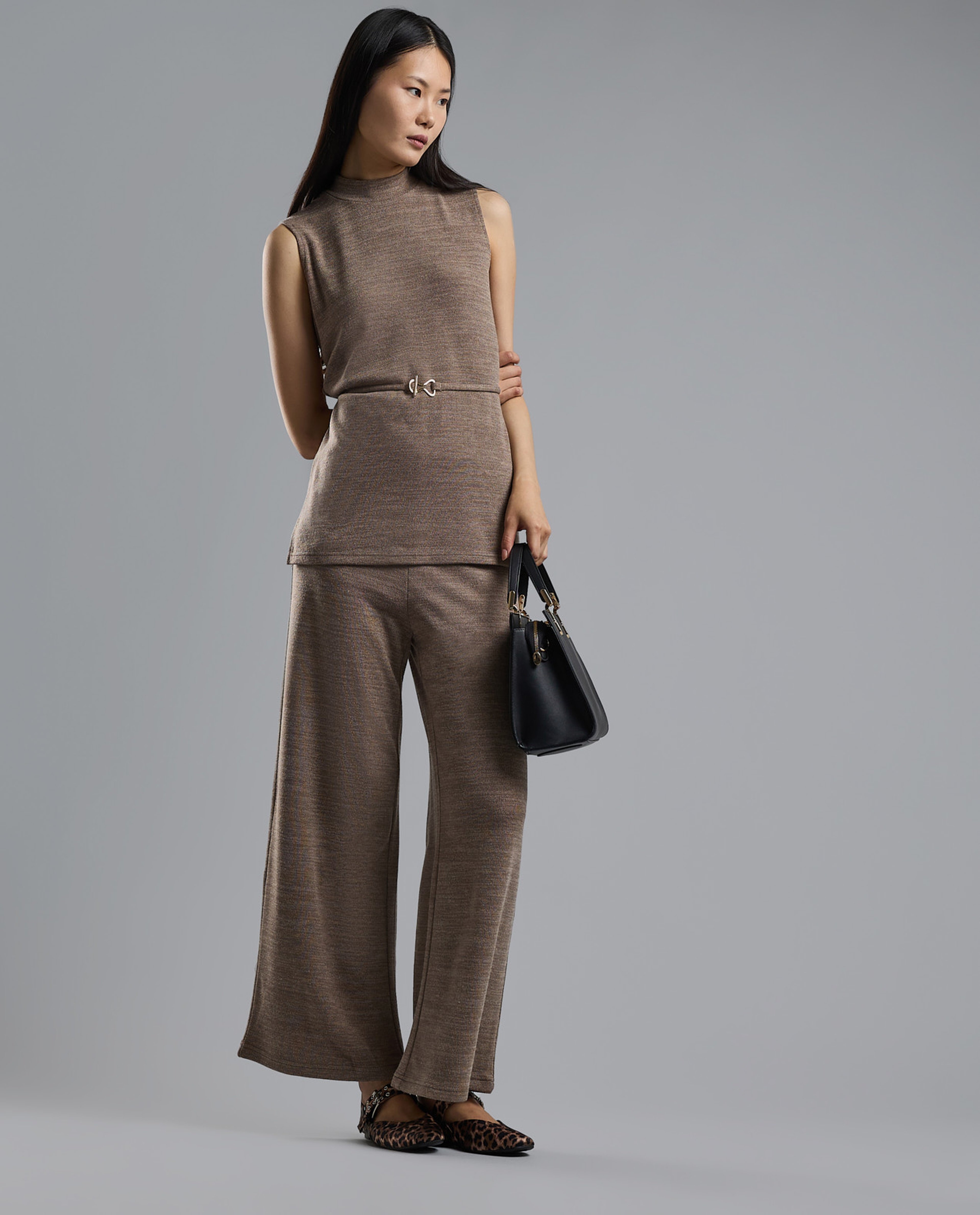 Textured Sleeveless Knit Top with High Neck