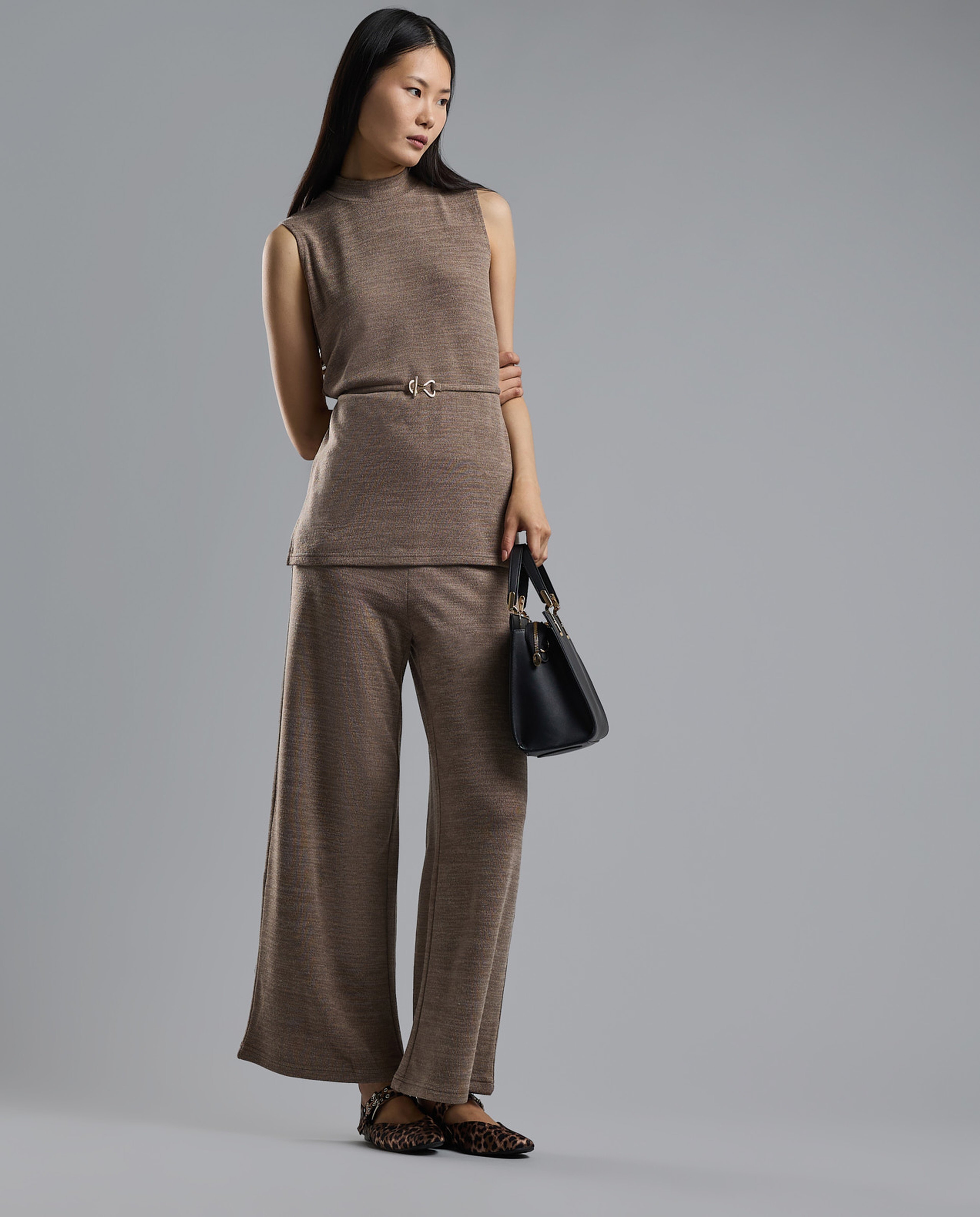 Textured Sleeveless Knit Top with High Neck