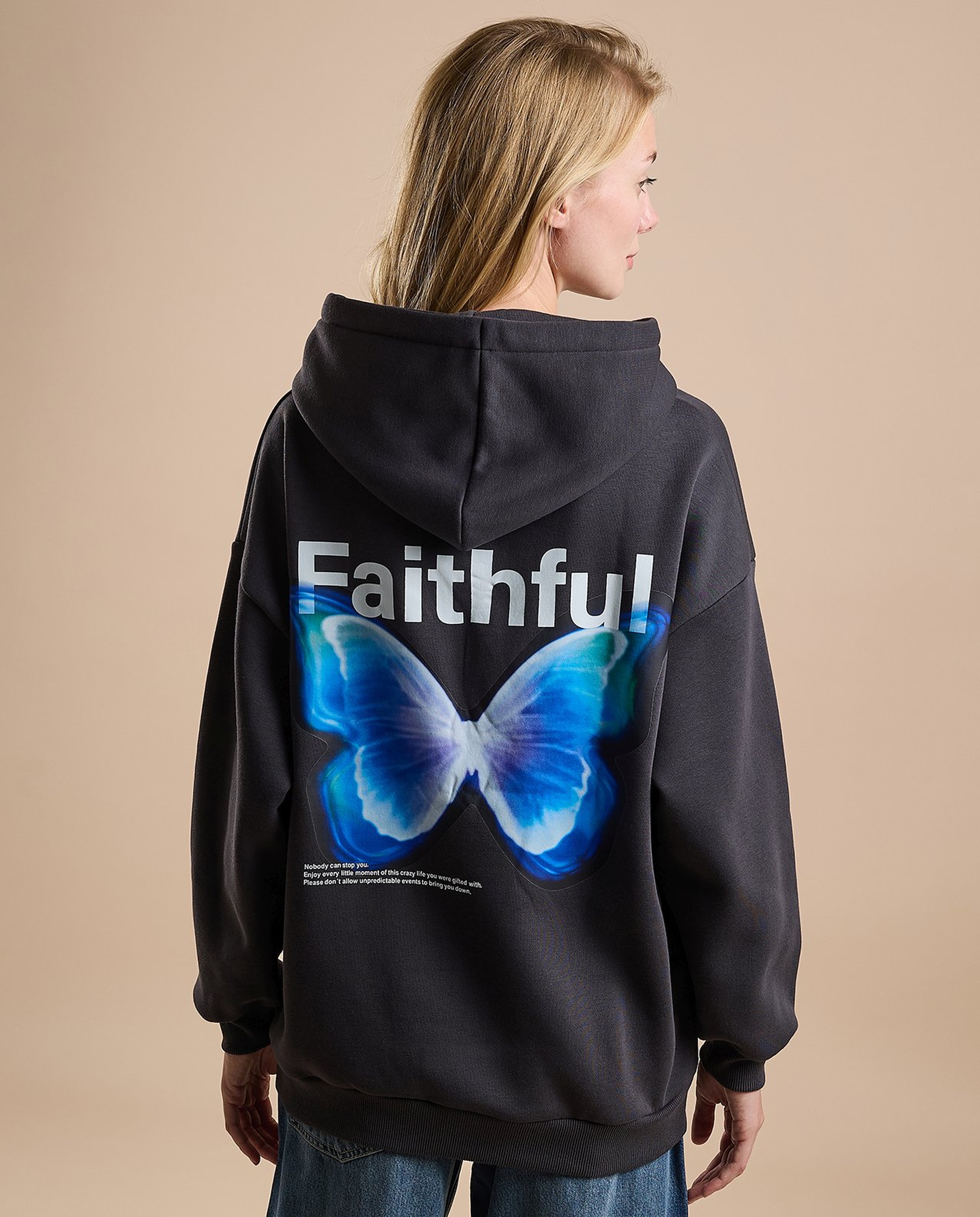 Printed Oversized Hoodie with Long Sleeves