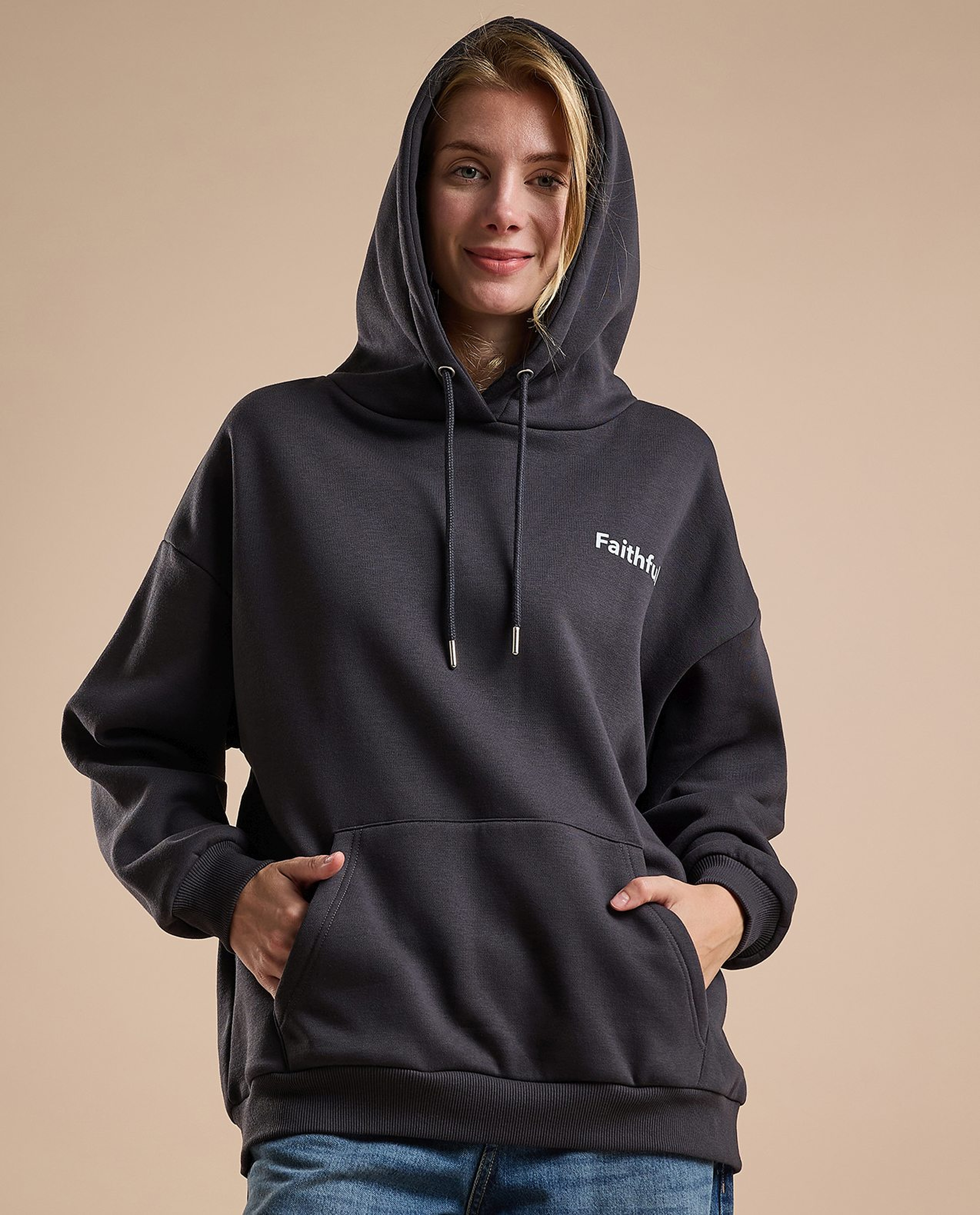Printed Oversized Hoodie with Long Sleeves