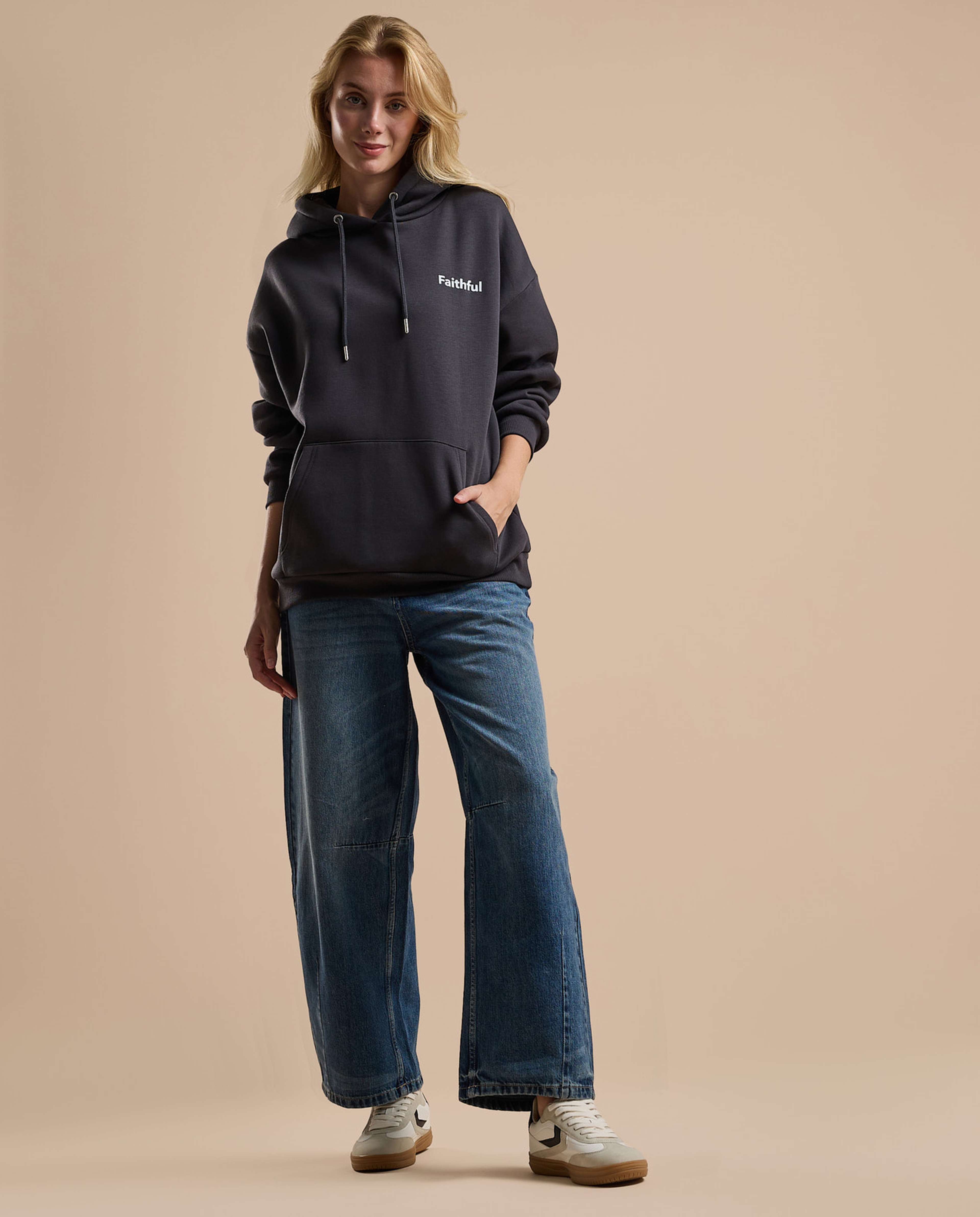 Printed Oversized Hoodie with Long Sleeves