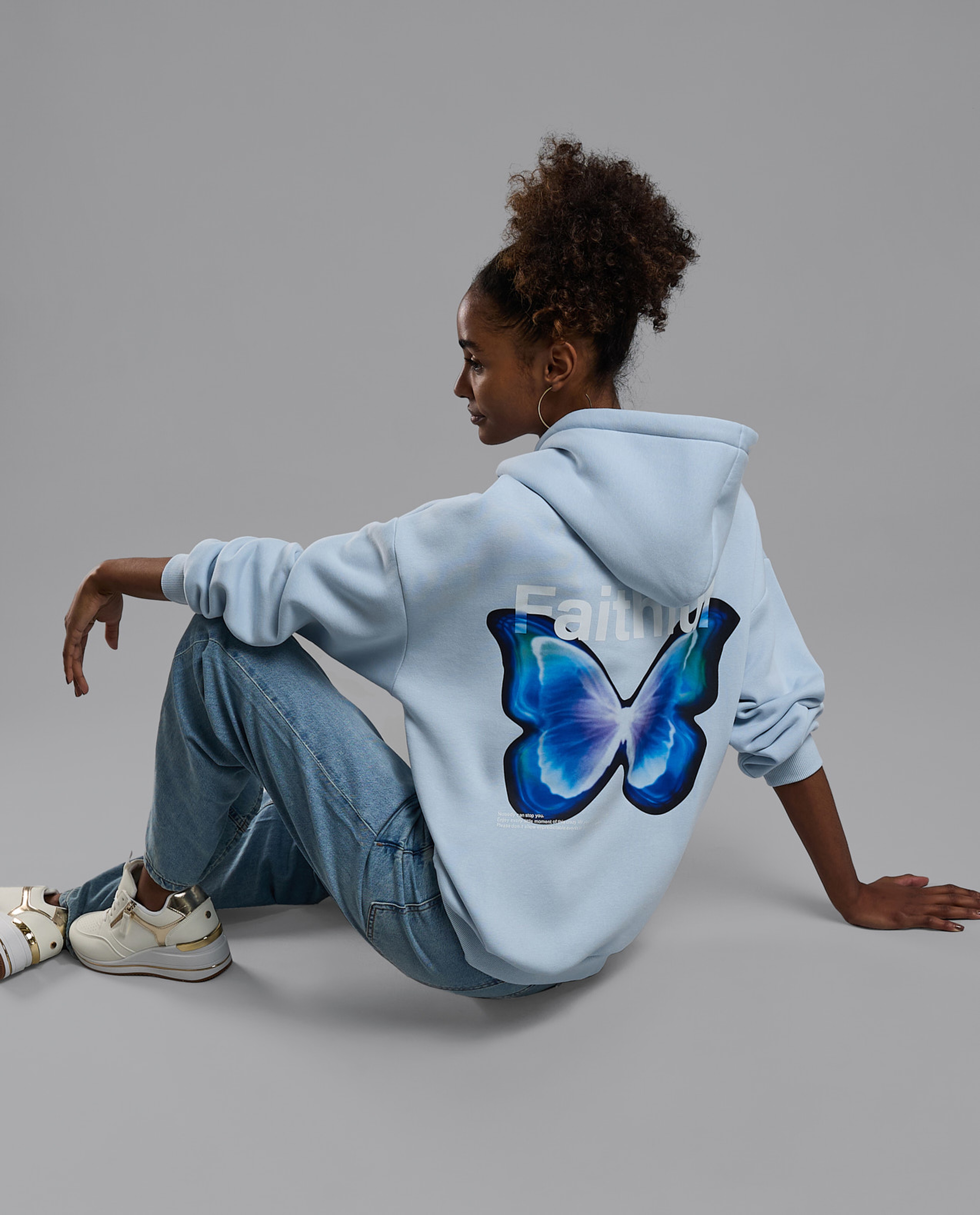 Printed Oversized Hoodie with Long Sleeves