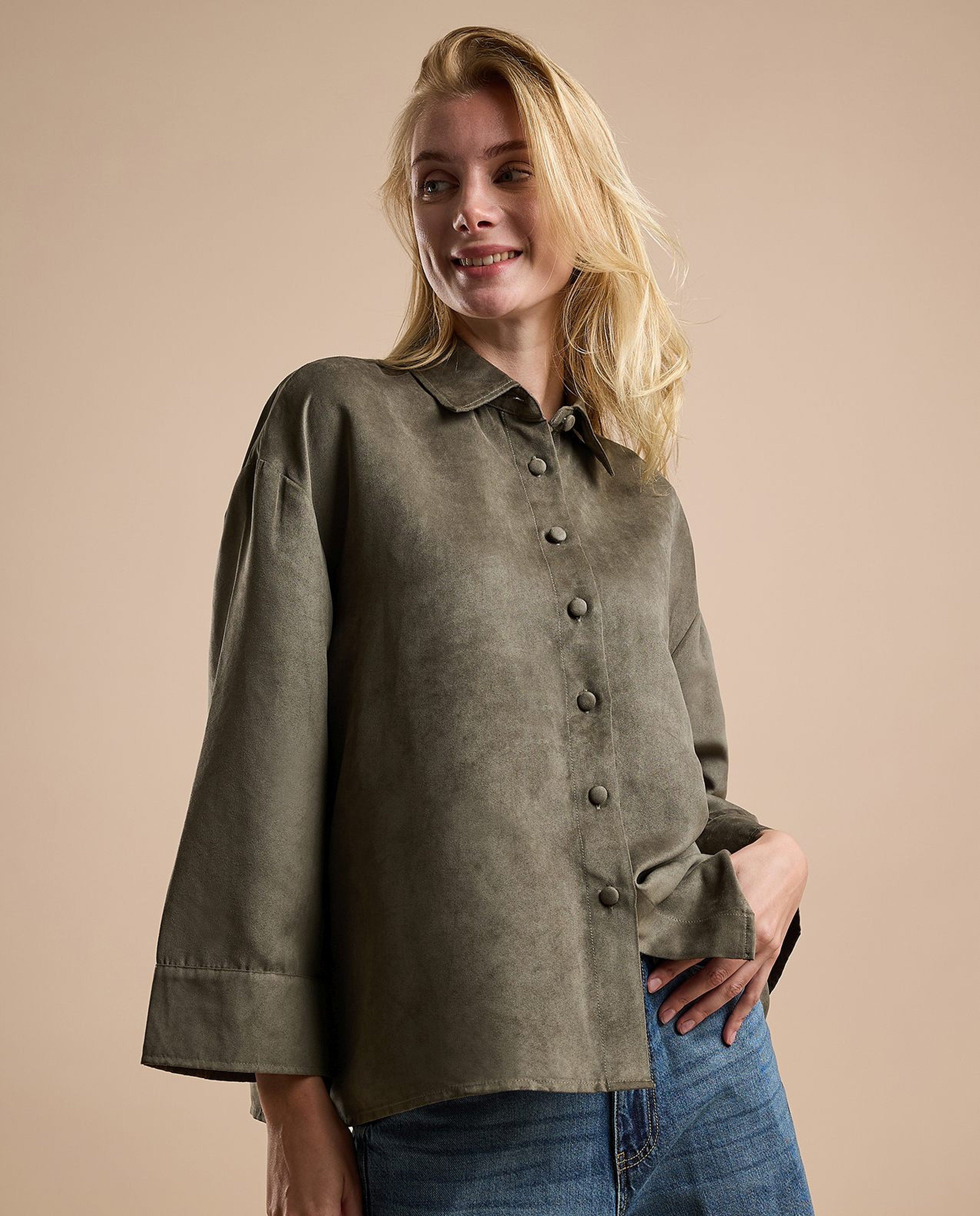 Textured Shirt with Classic Collar and Long Sleeves