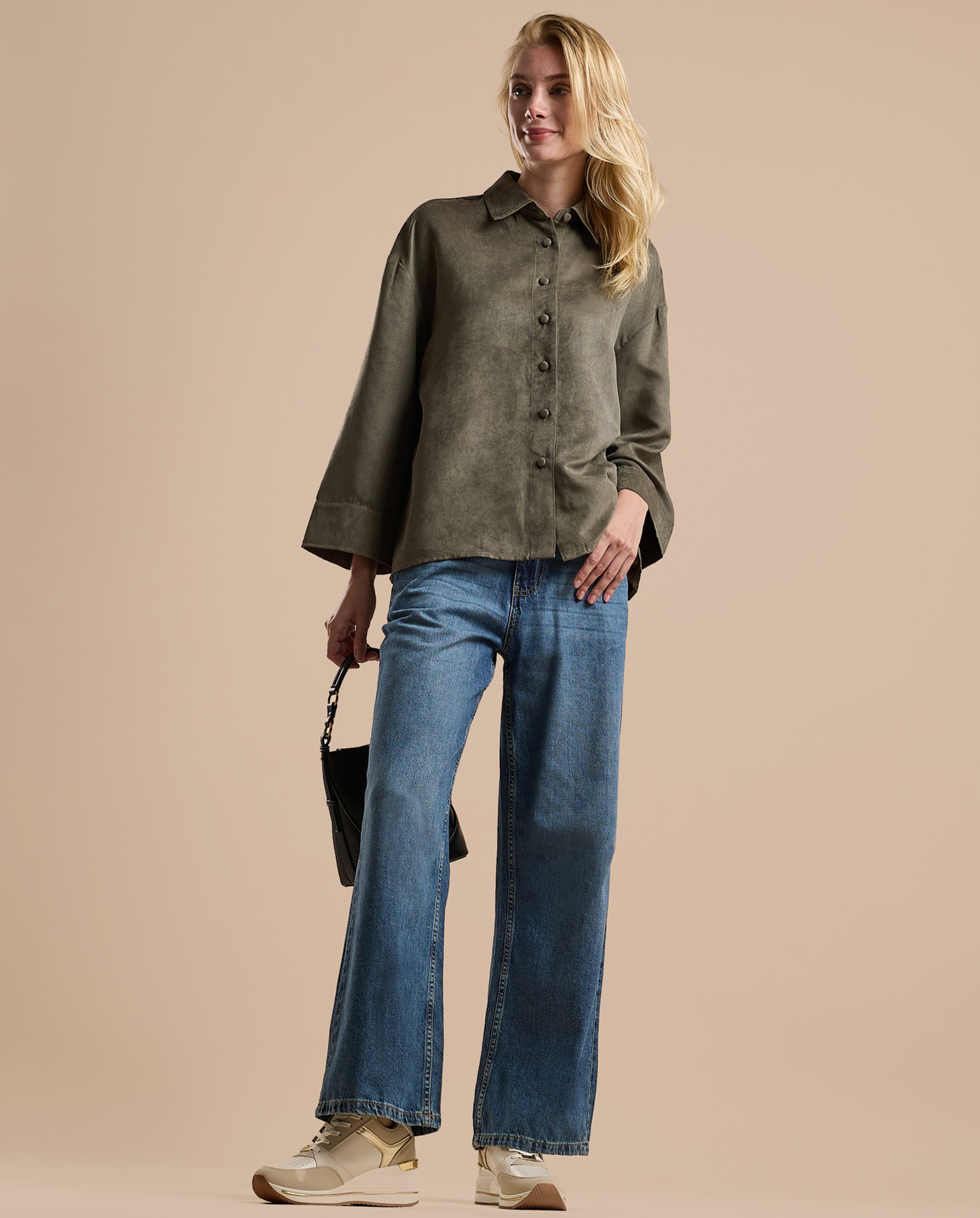 Textured Shirt with Classic Collar and Long Sleeves