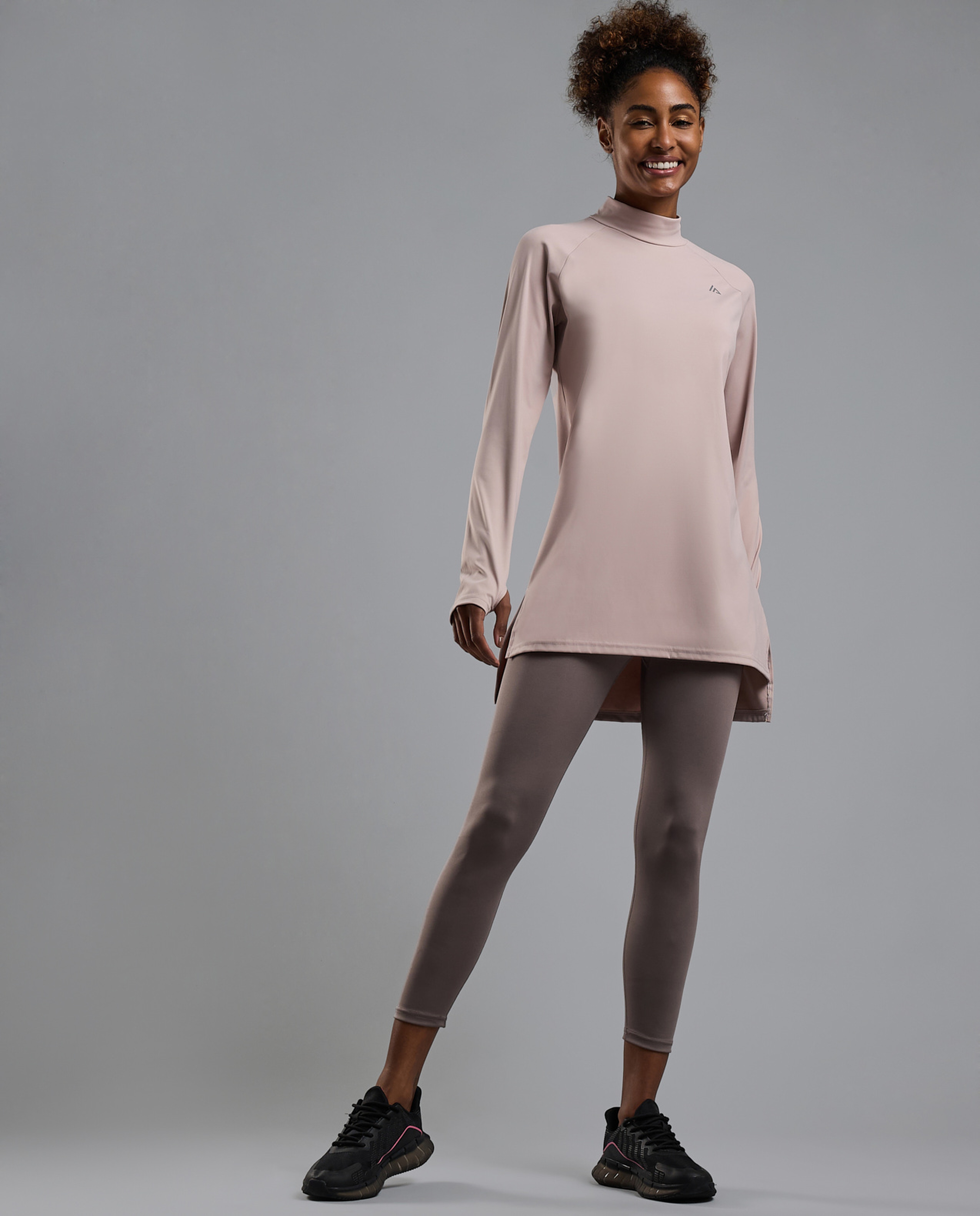 Typography Print Active Top with Crew Neck and Long Sleeves