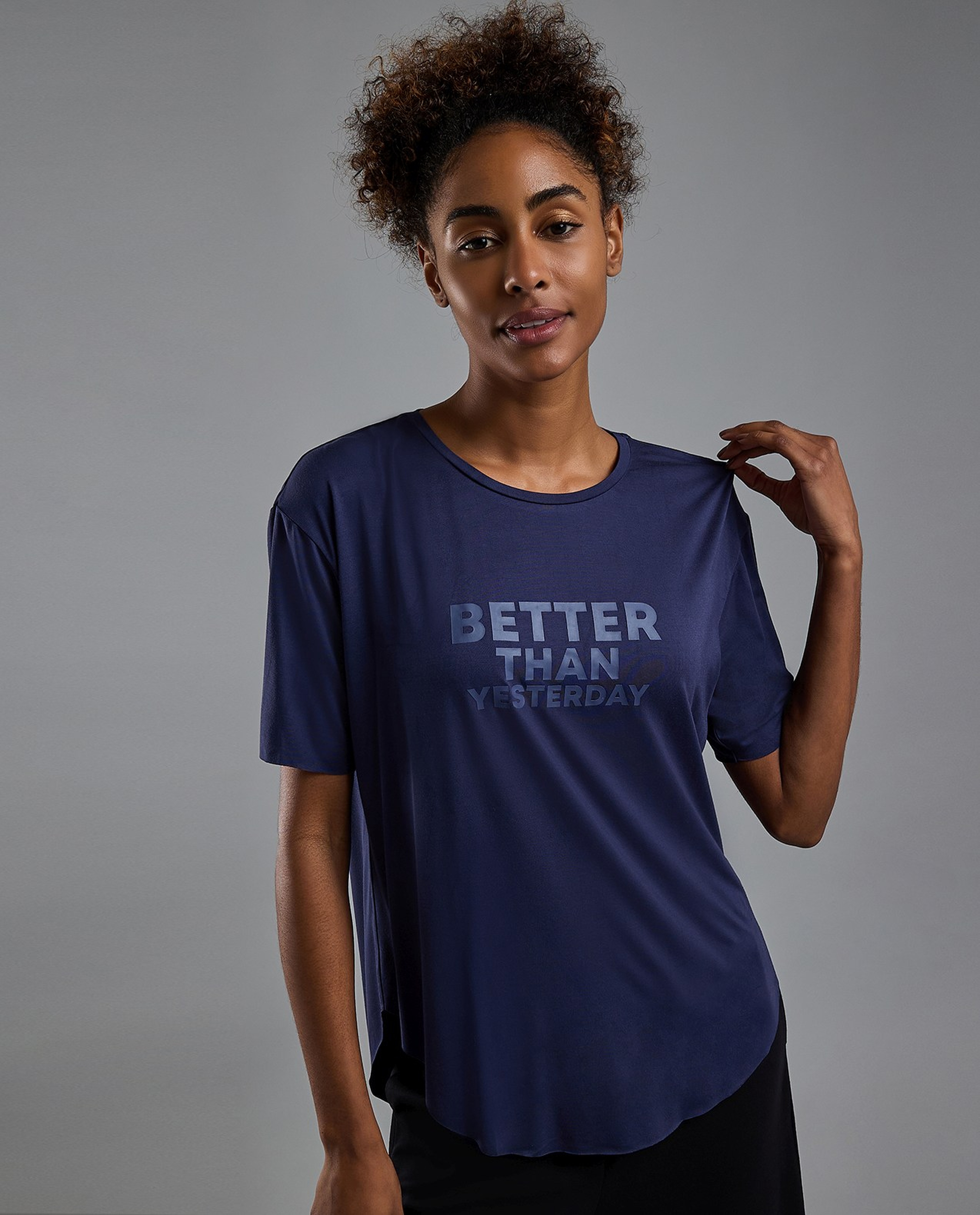 Typography Print Active T-Shirt with Crew Neck and Short Sleeves