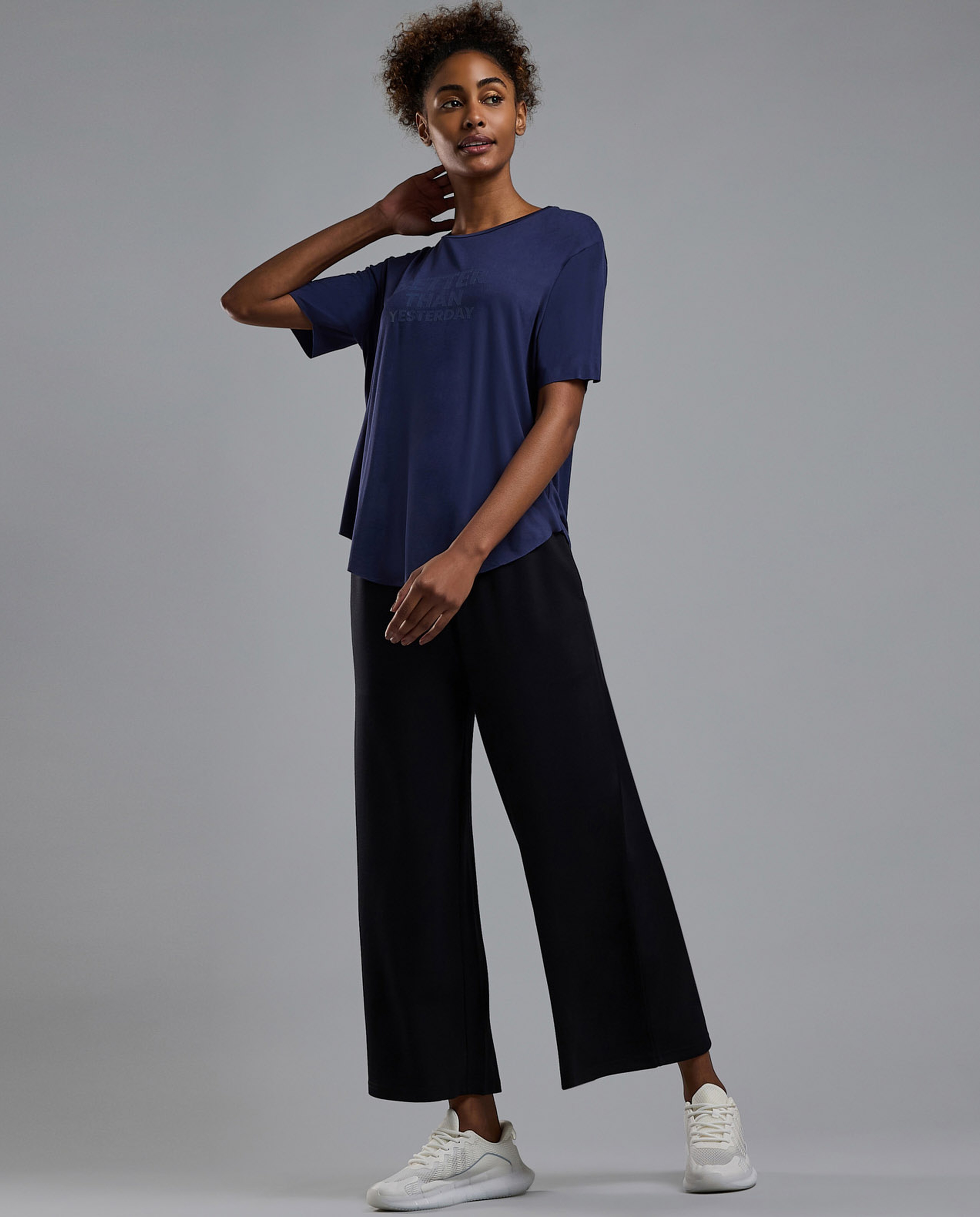 Typography Print Active T-Shirt with Crew Neck and Short Sleeves