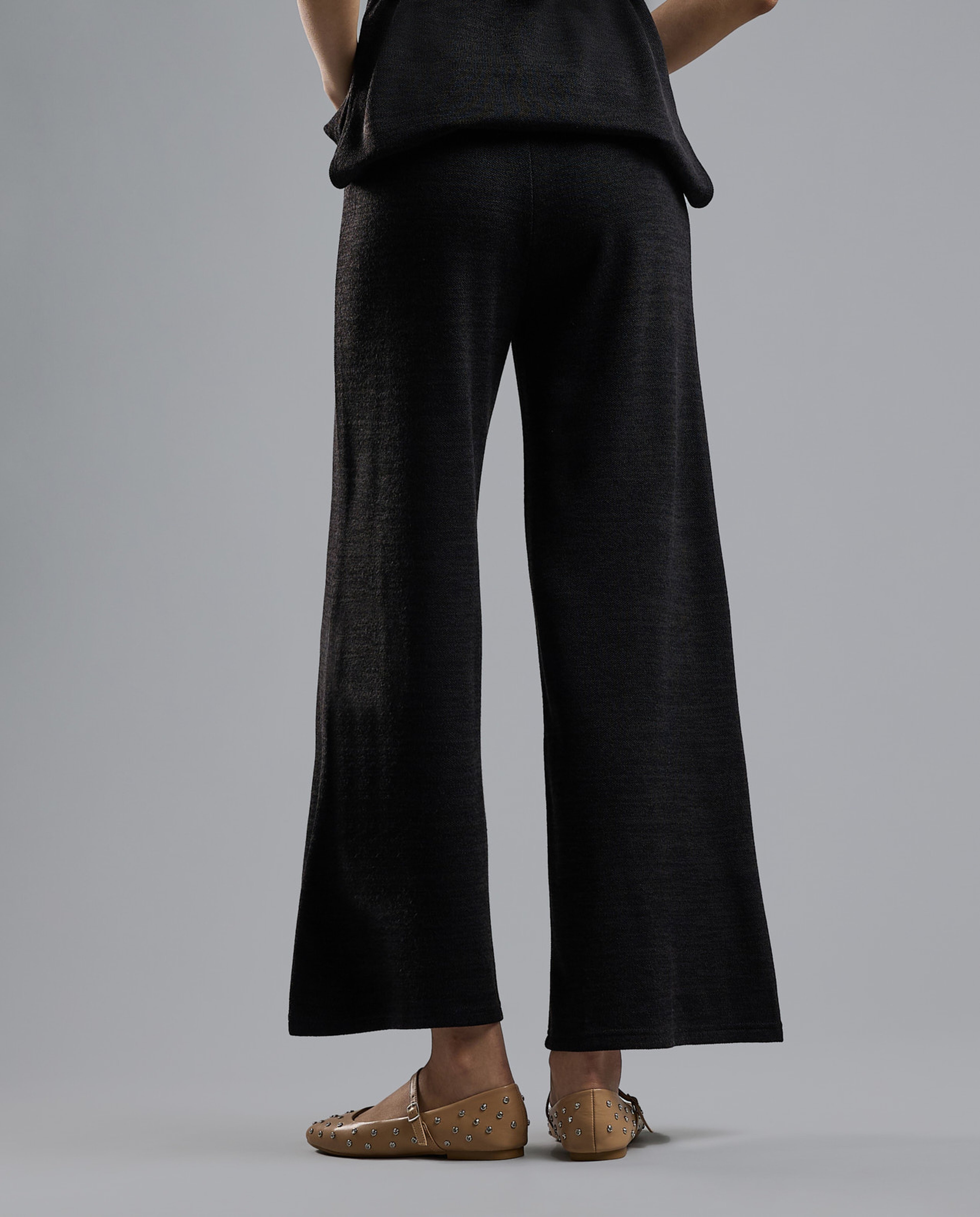 Solid Knit Pants with Elastic Waist