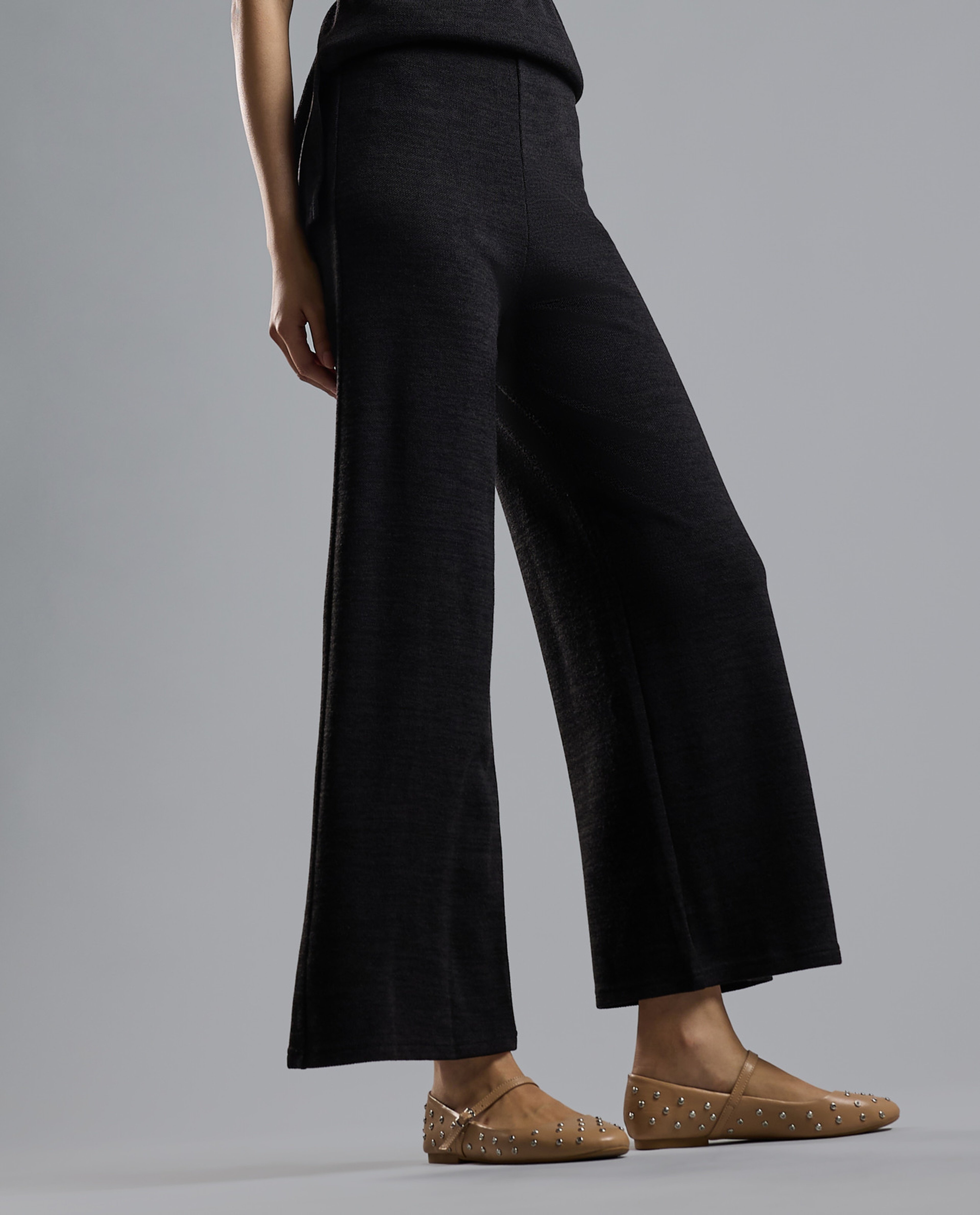 Solid Knit Pants with Elastic Waist