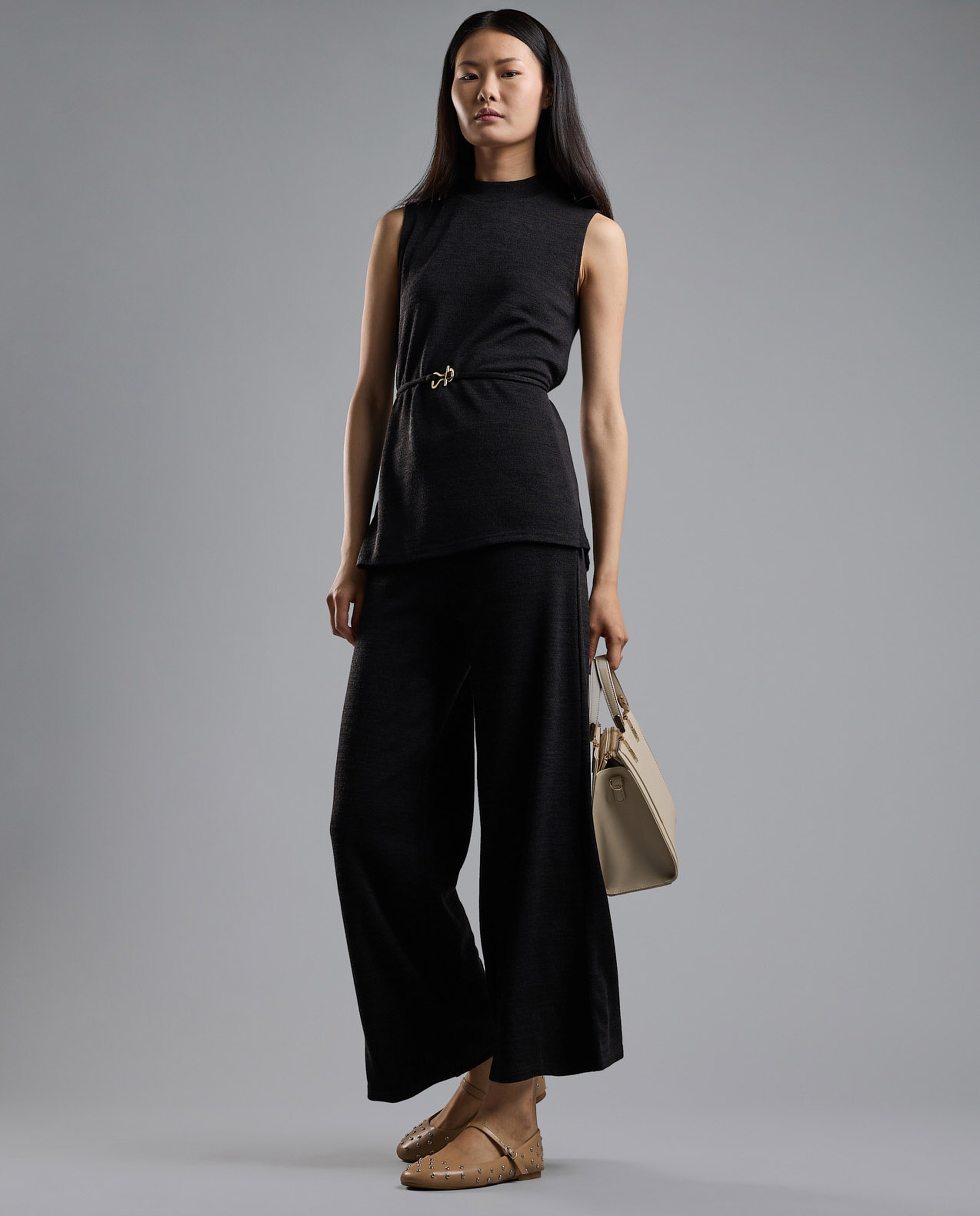 Solid Knit Pants with Elastic Waist