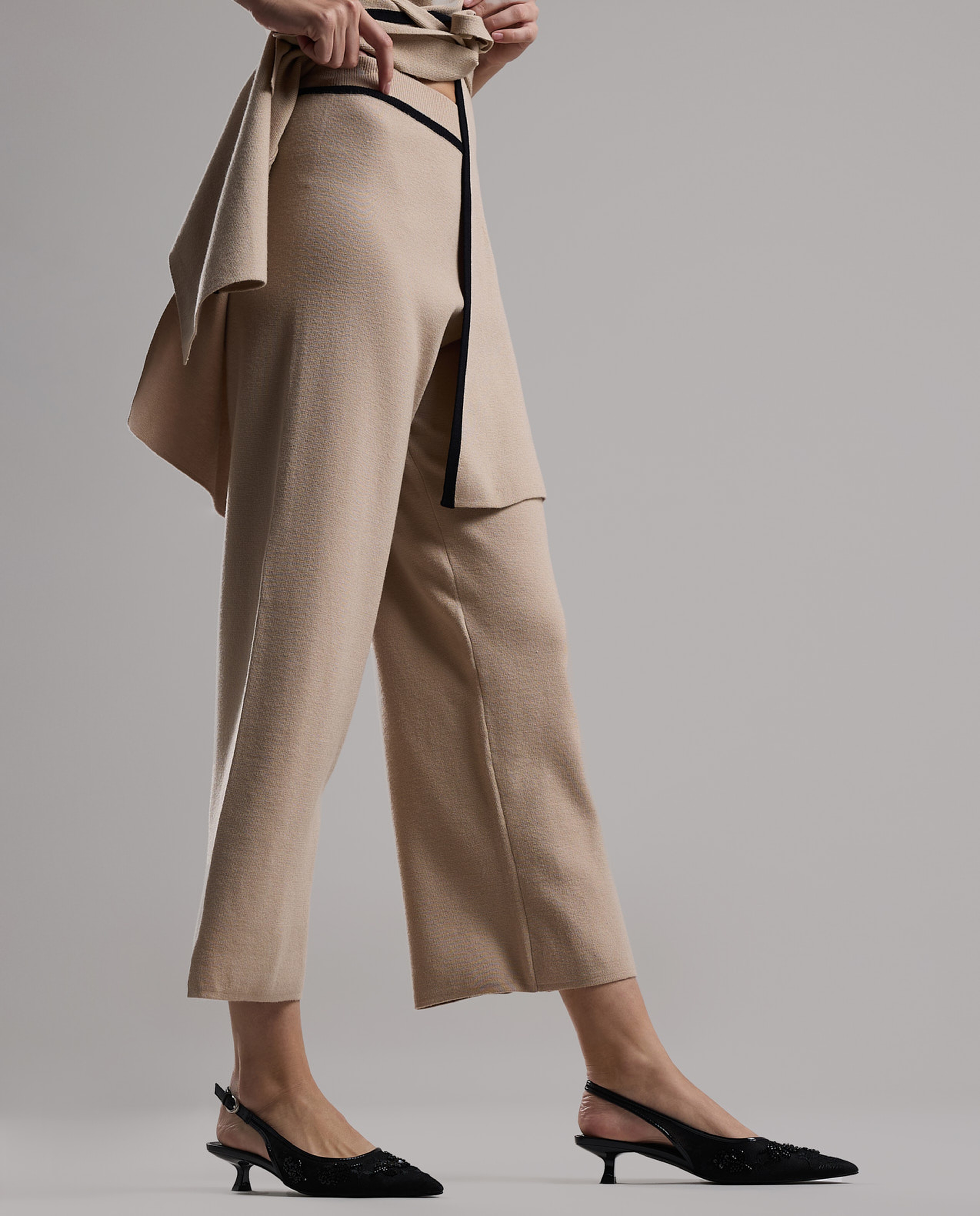 Textured Wide Leg Pants with Elastic Waist
