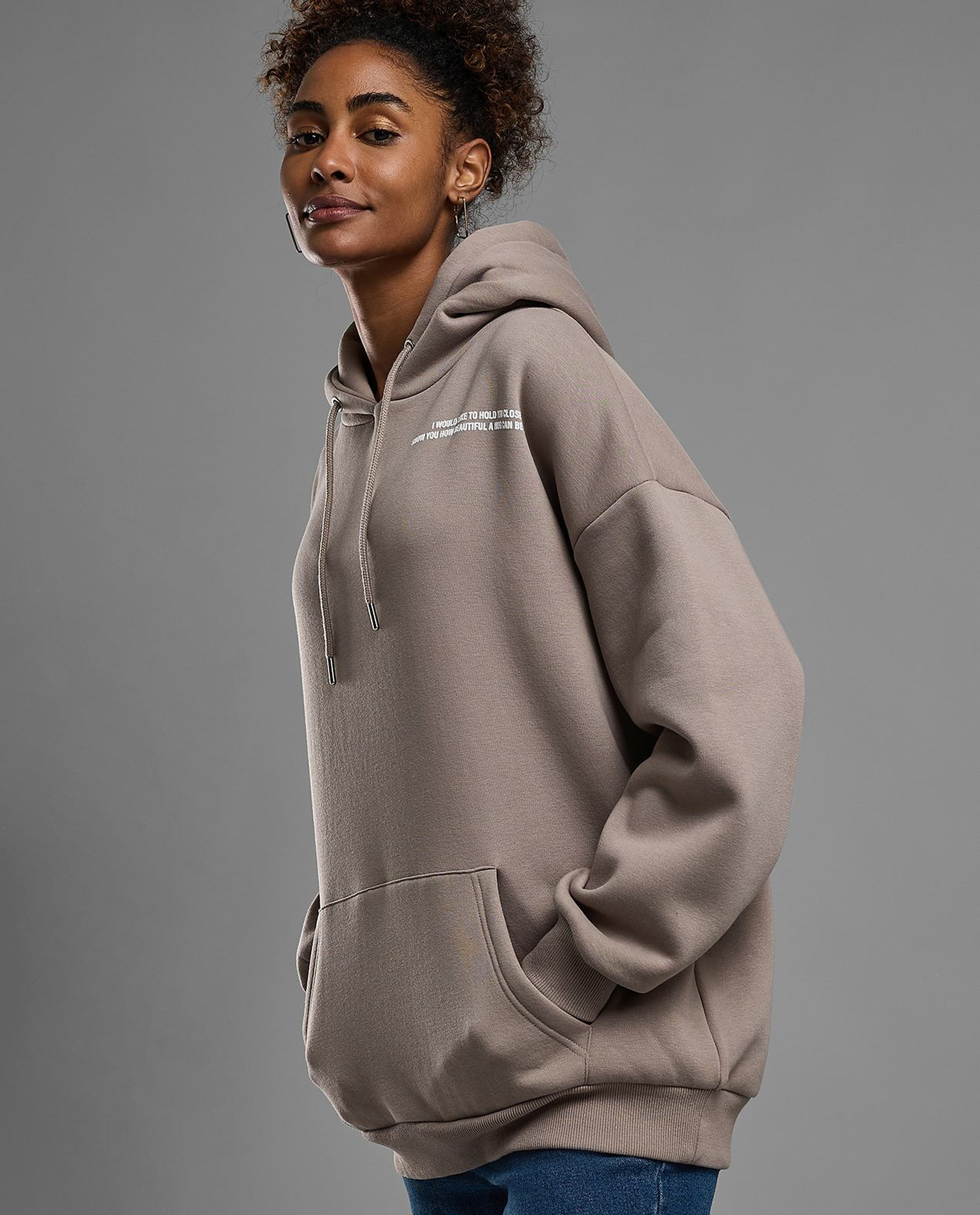 Printed Oversized Hoodie with Long Sleeves