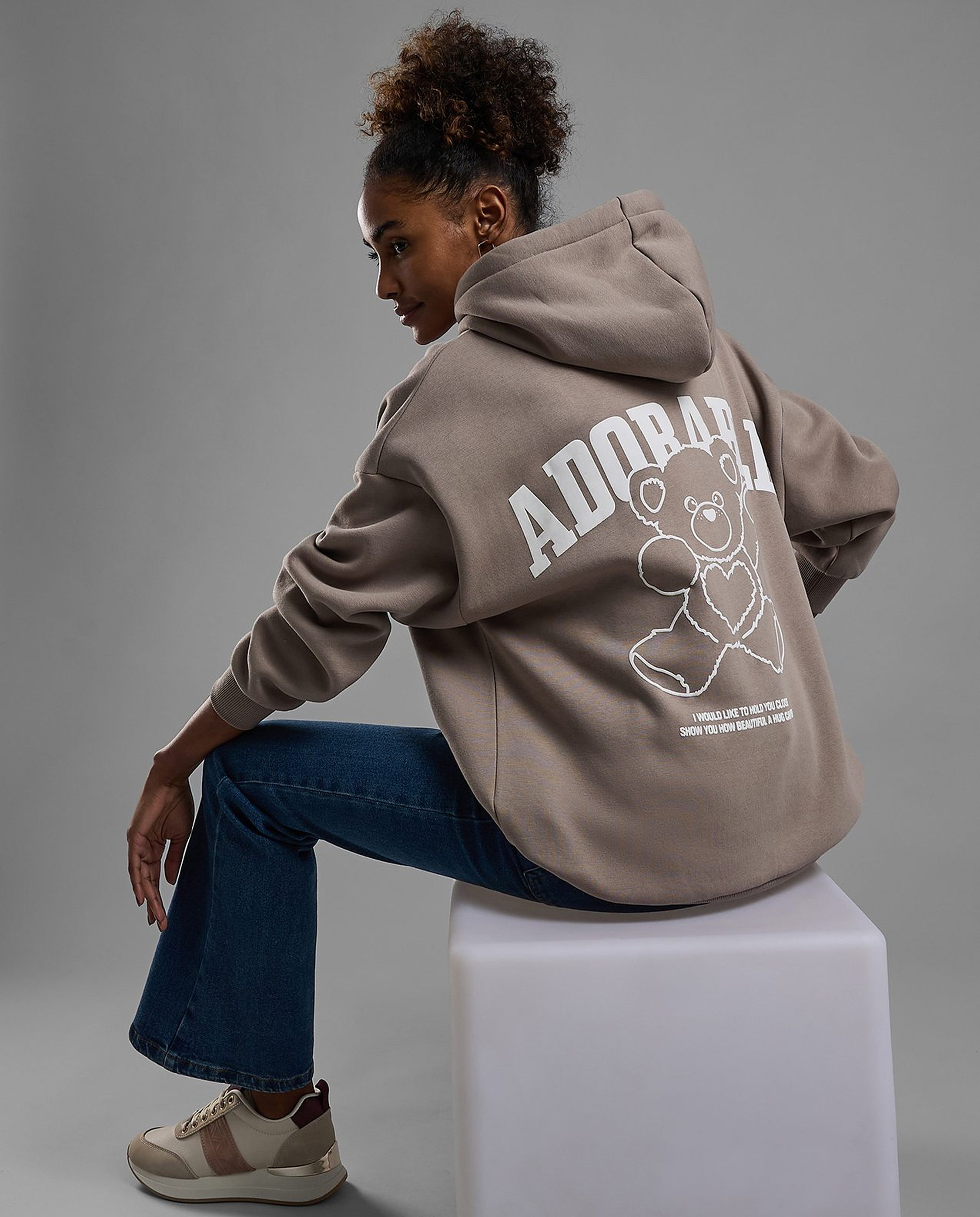 Printed Oversized Hoodie with Long Sleeves