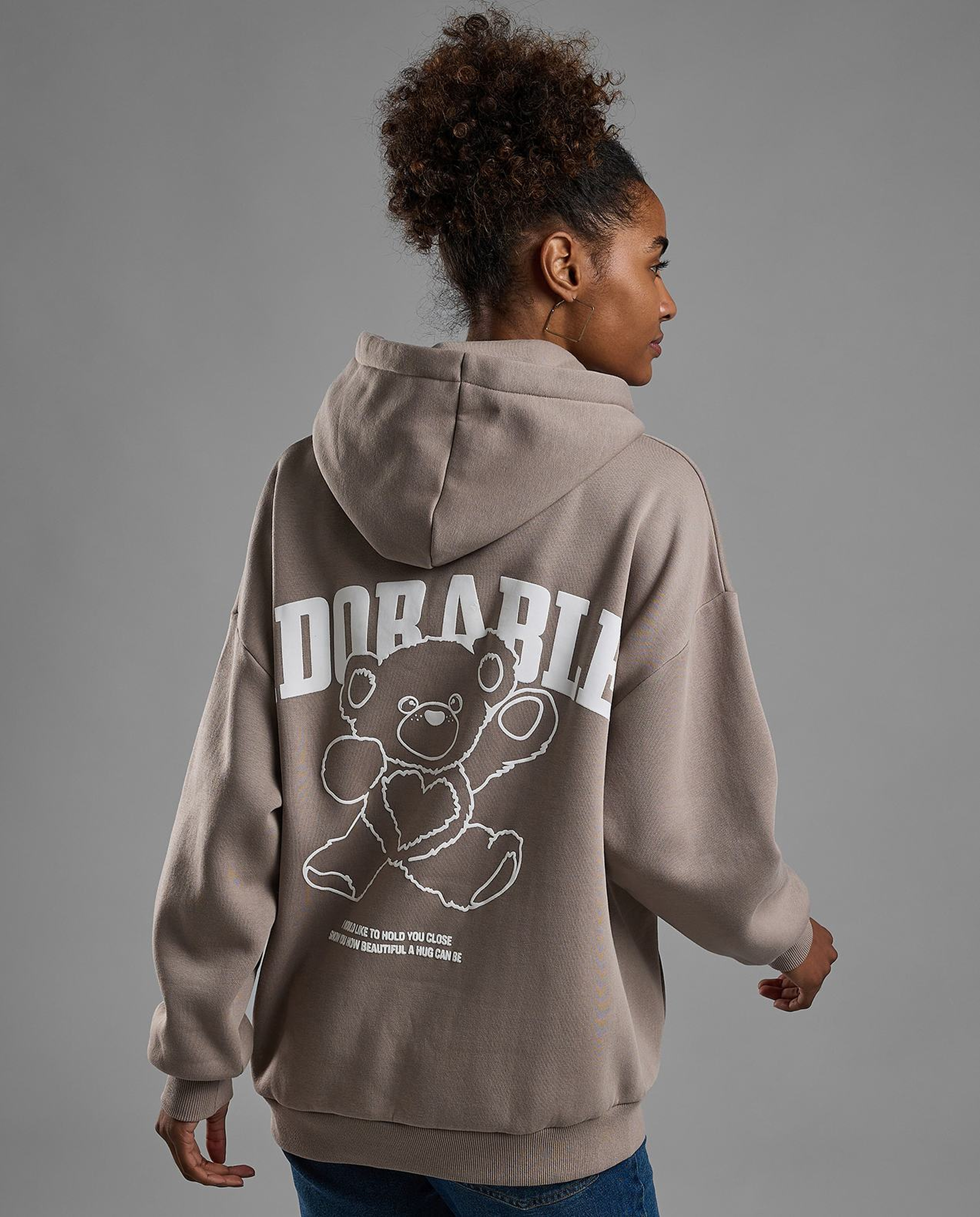 Printed Oversized Hoodie with Long Sleeves