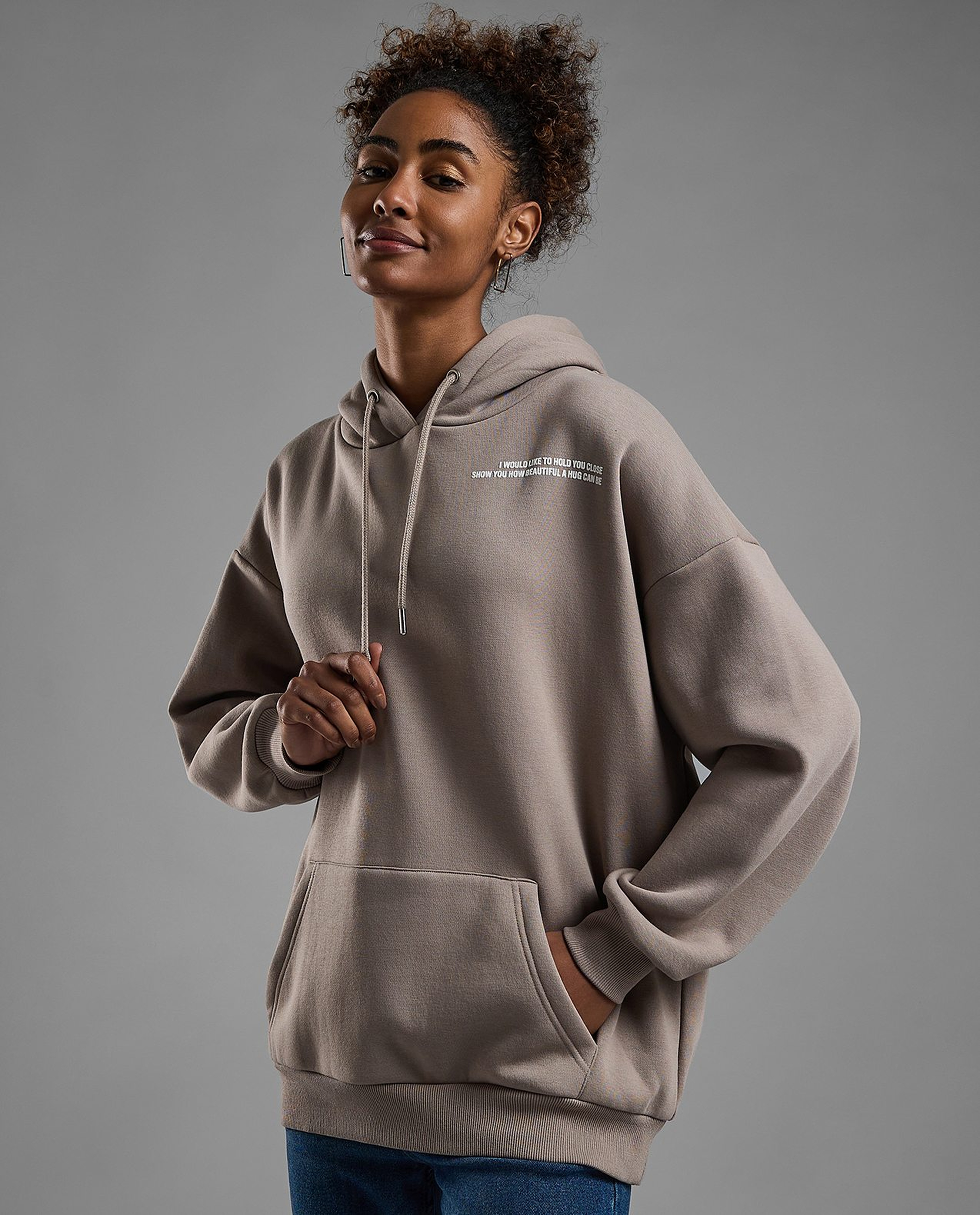 Printed Oversized Hoodie with Long Sleeves