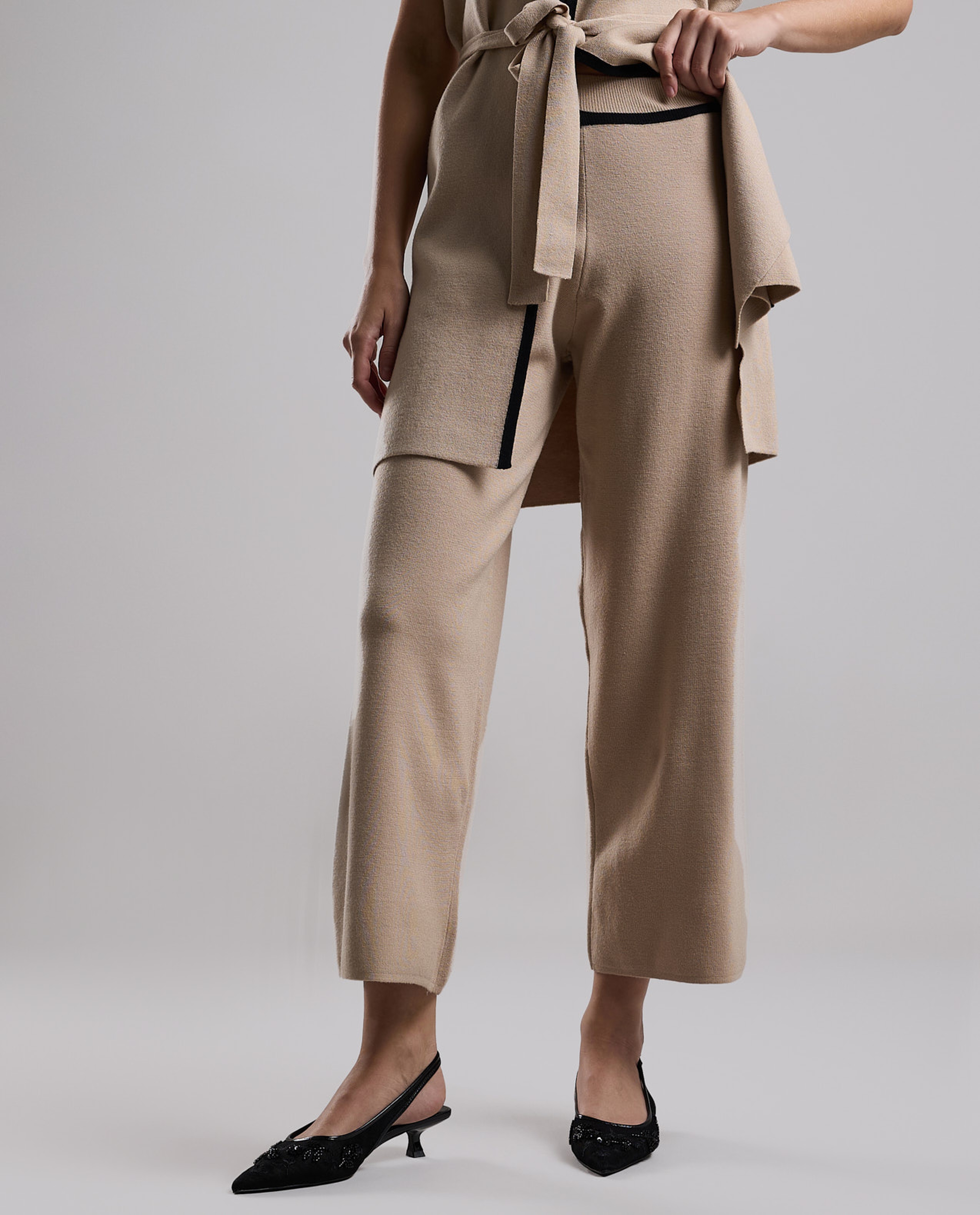 Textured Wide Leg Pants with Elastic Waist
