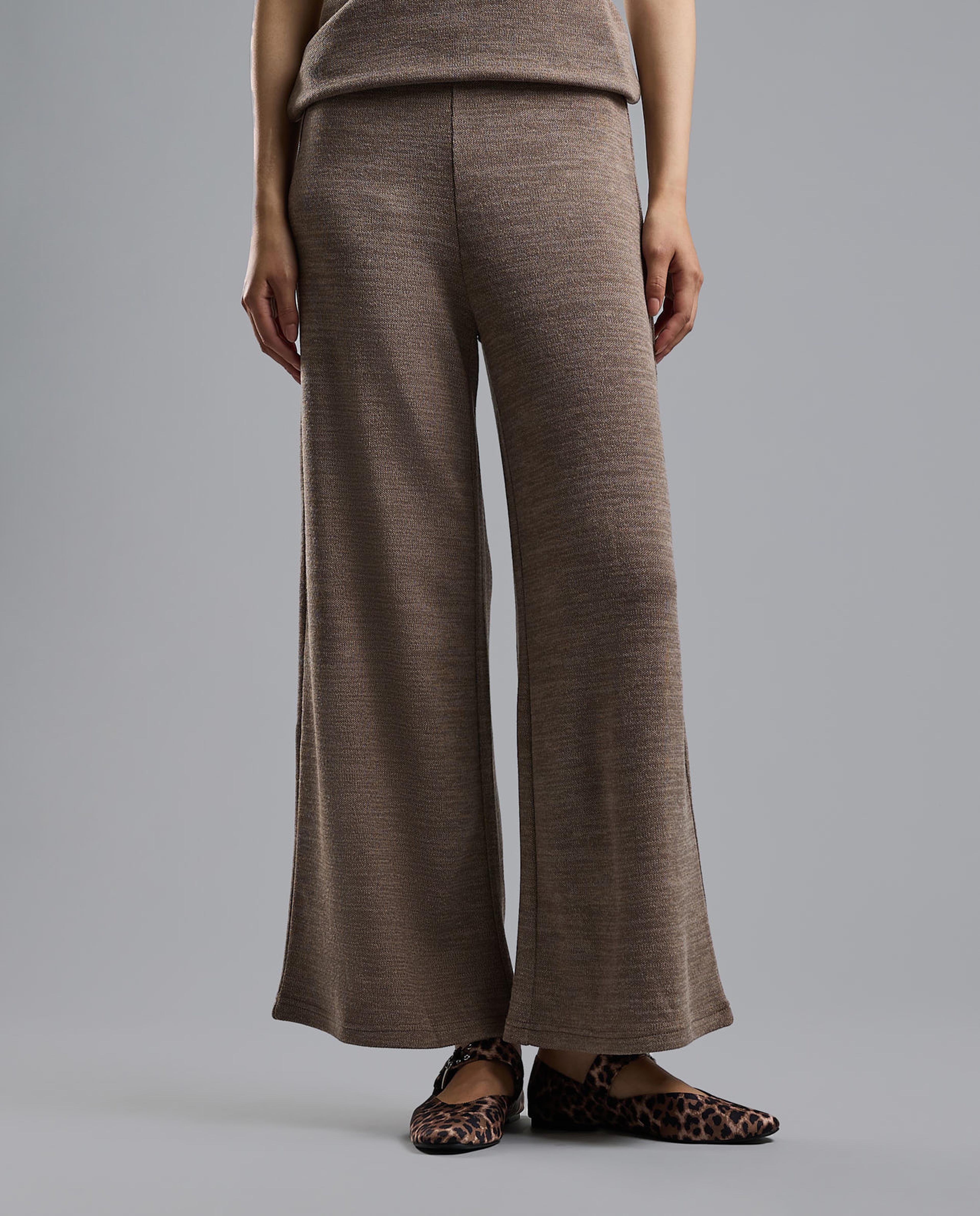 Solid Knit Pants with Elastic Waist