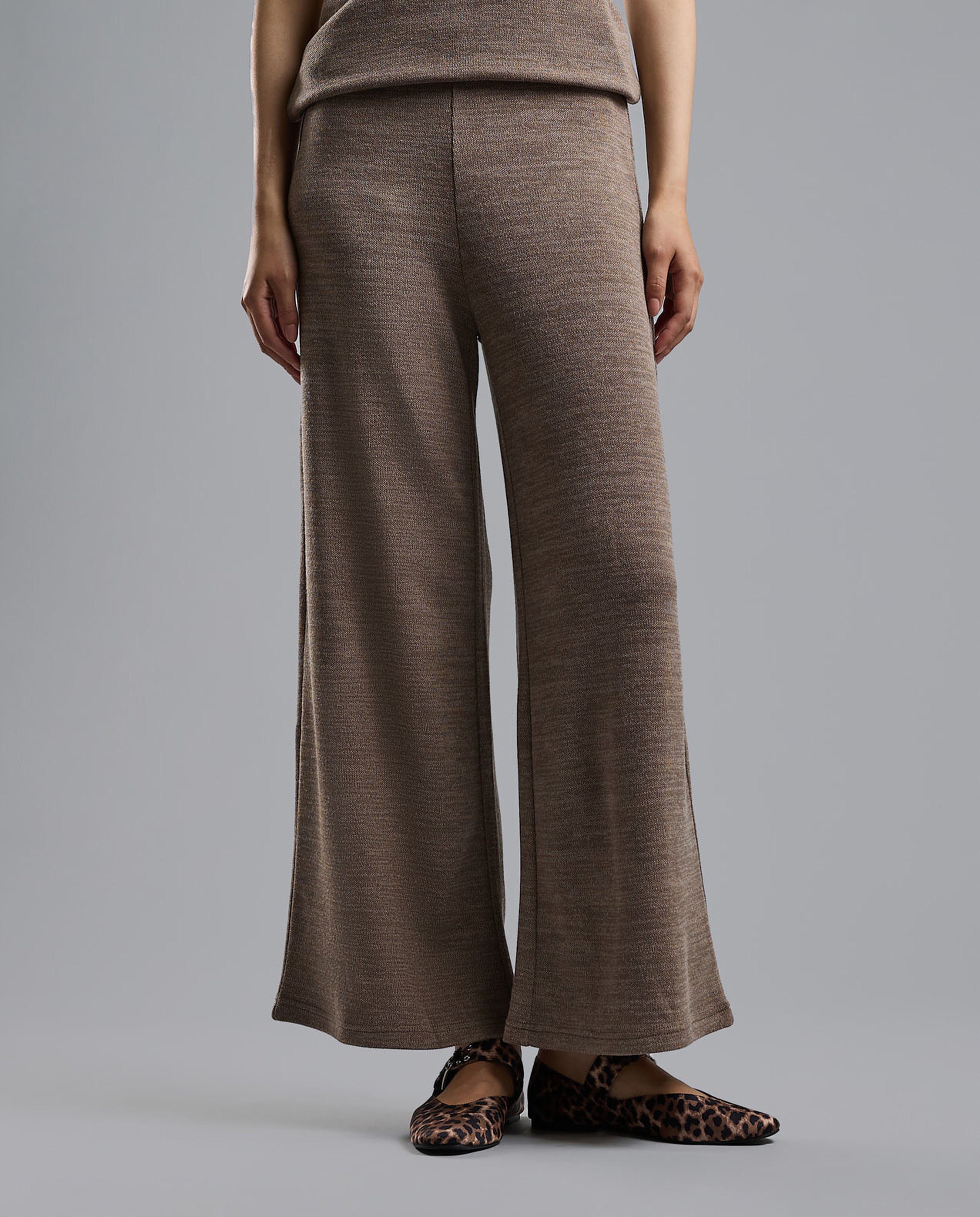 Solid Knit Pants with Elastic Waist