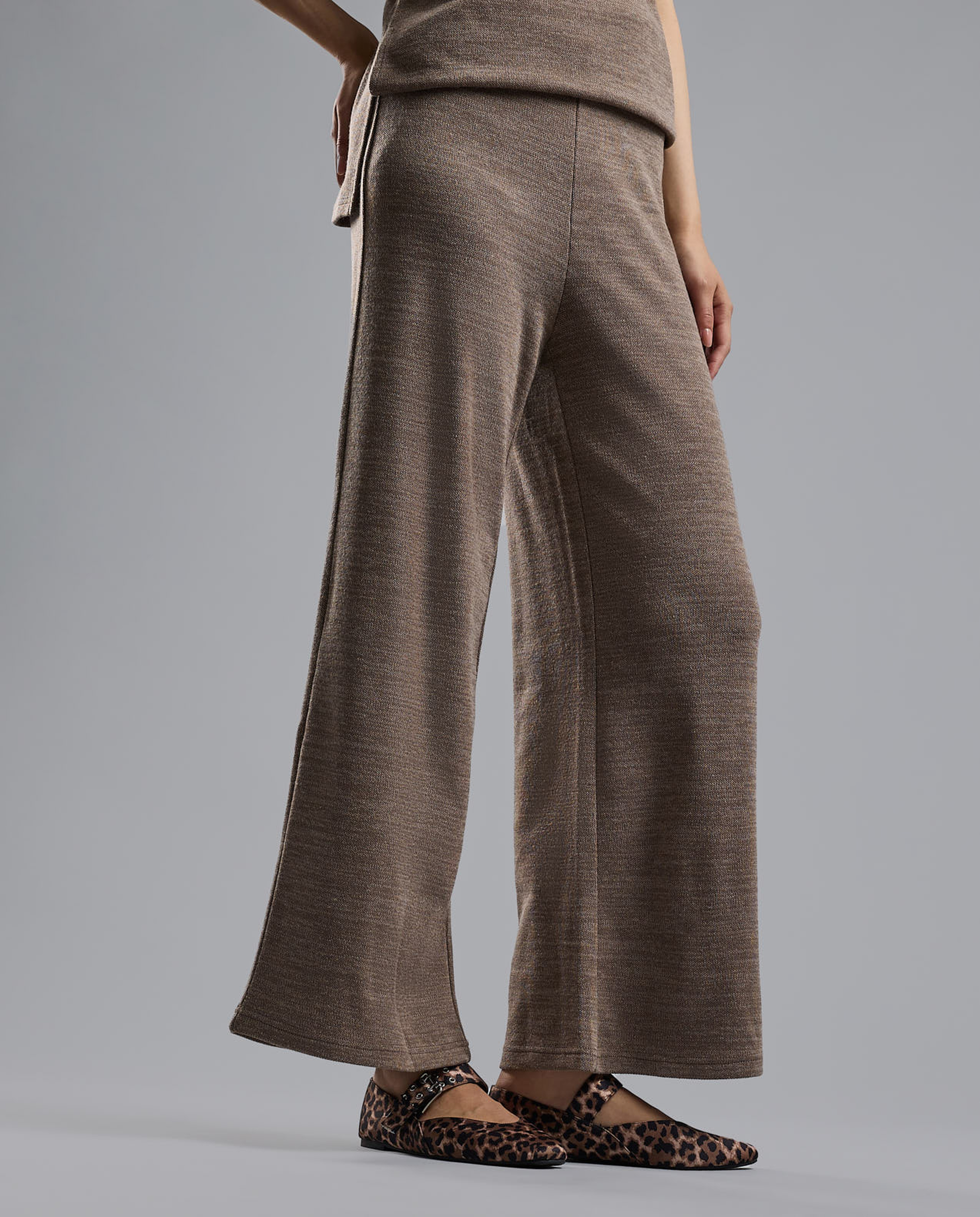 Solid Knit Pants with Elastic Waist
