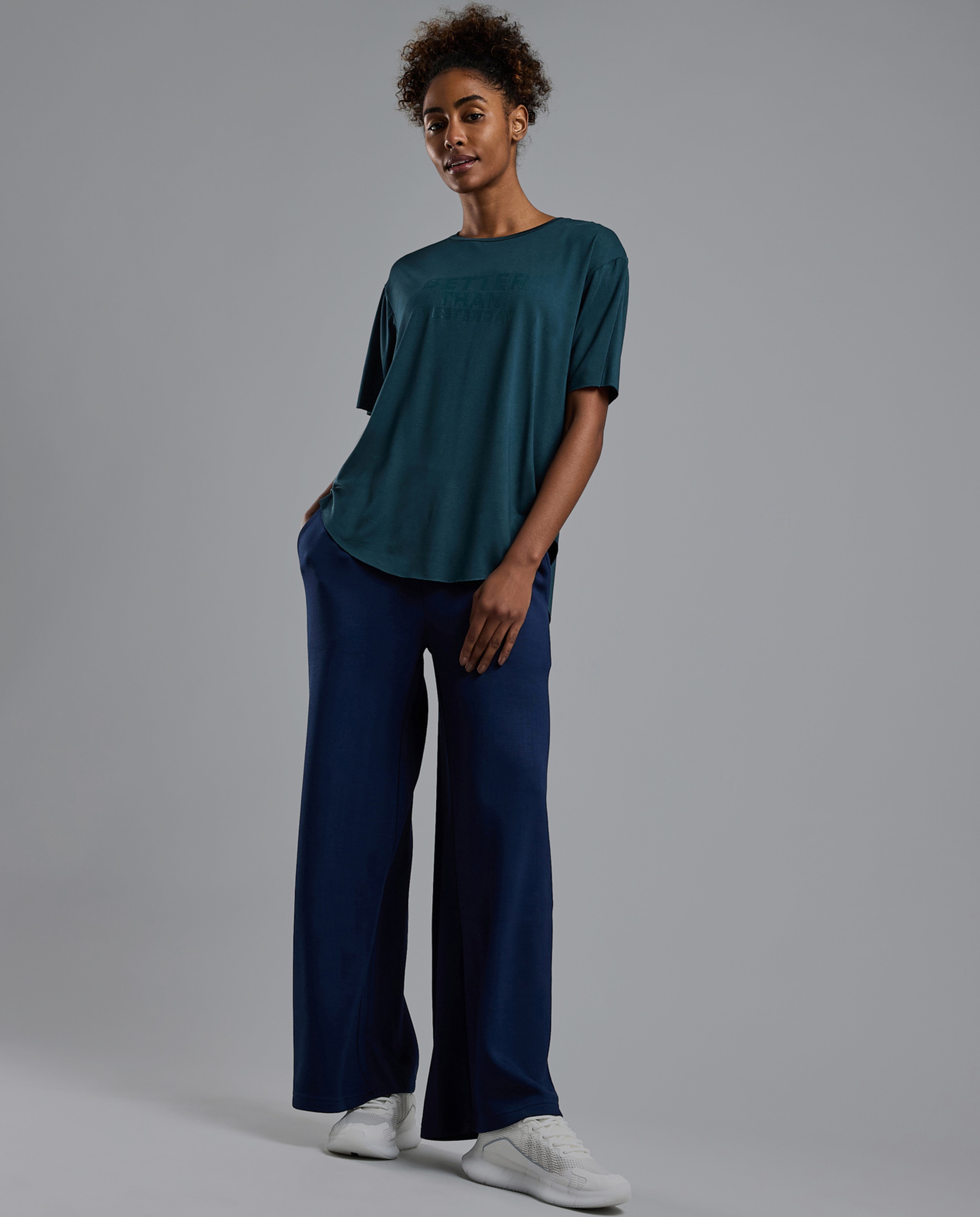 Typography Print Active T-Shirt with Crew Neck and Short Sleeves