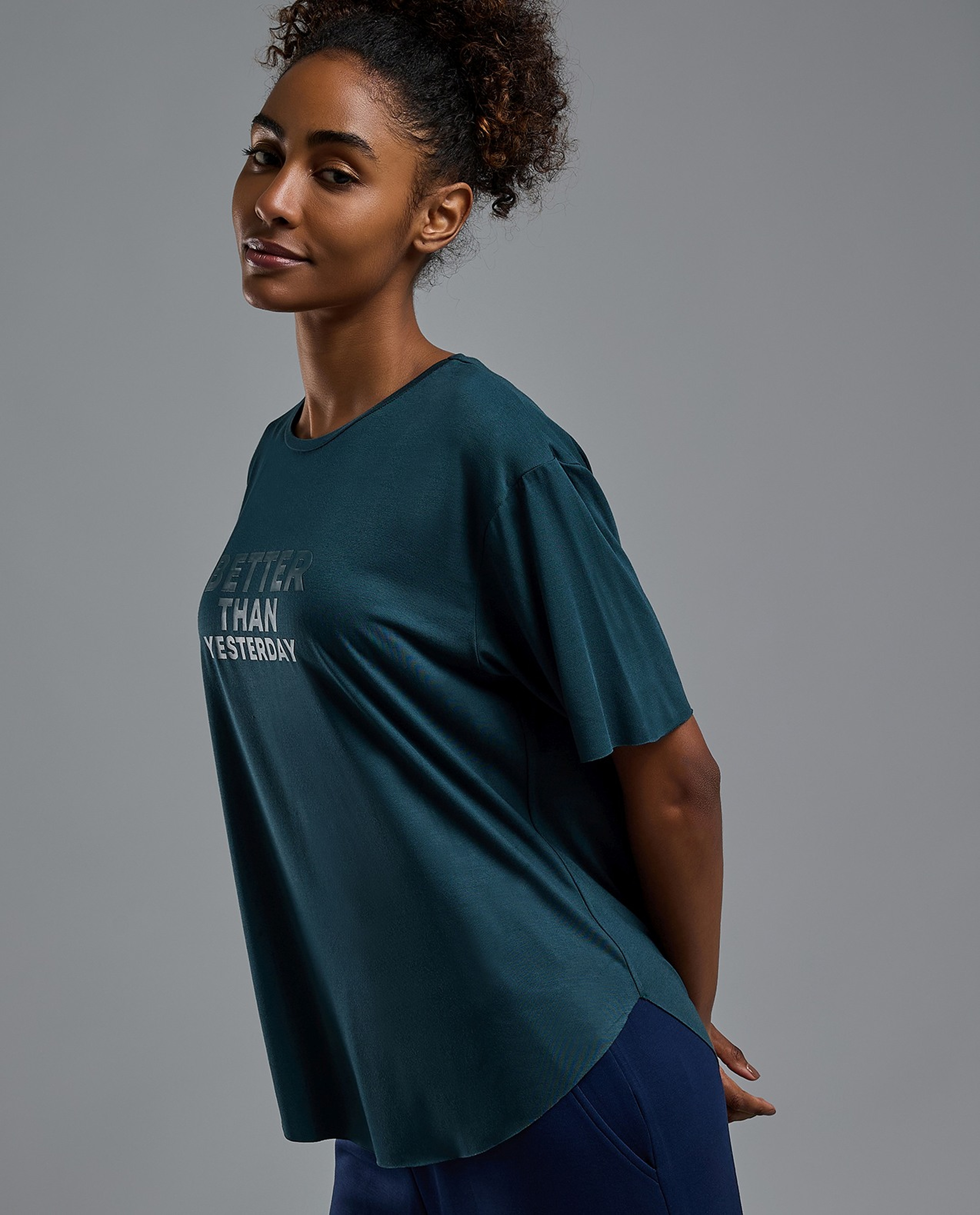 Typography Print Active T-Shirt with Crew Neck and Short Sleeves