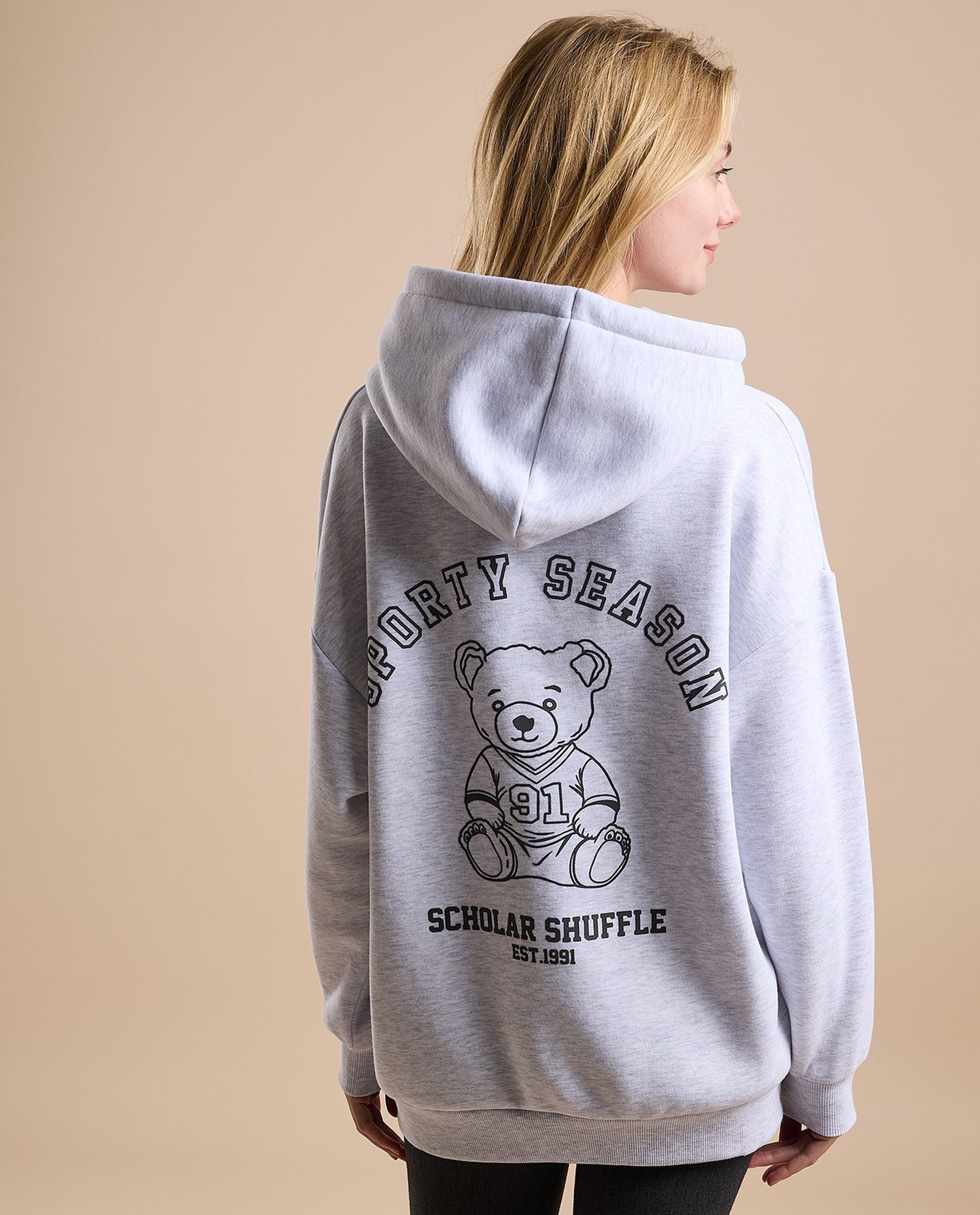 Printed Oversized Hoodie with Long Sleeves