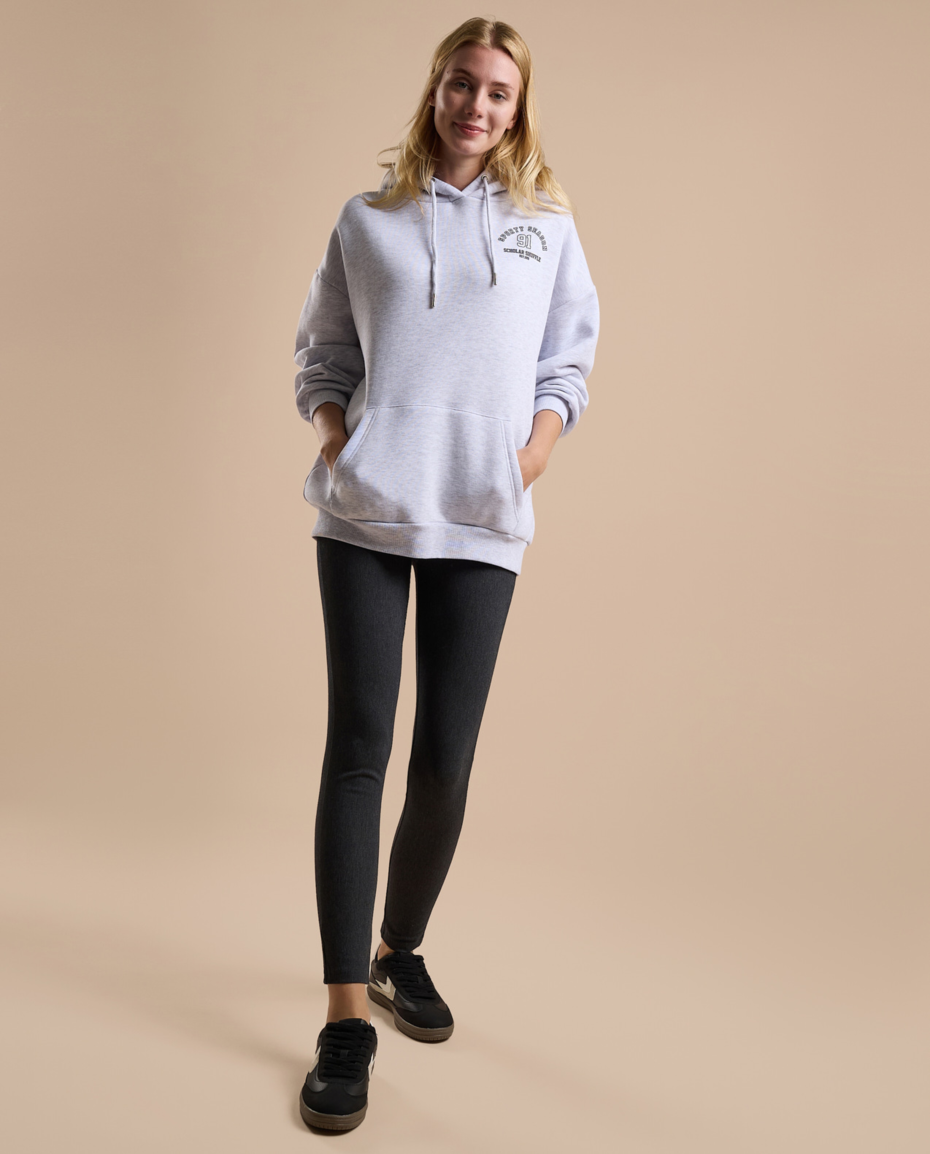 Printed Oversized Hoodie with Long Sleeves