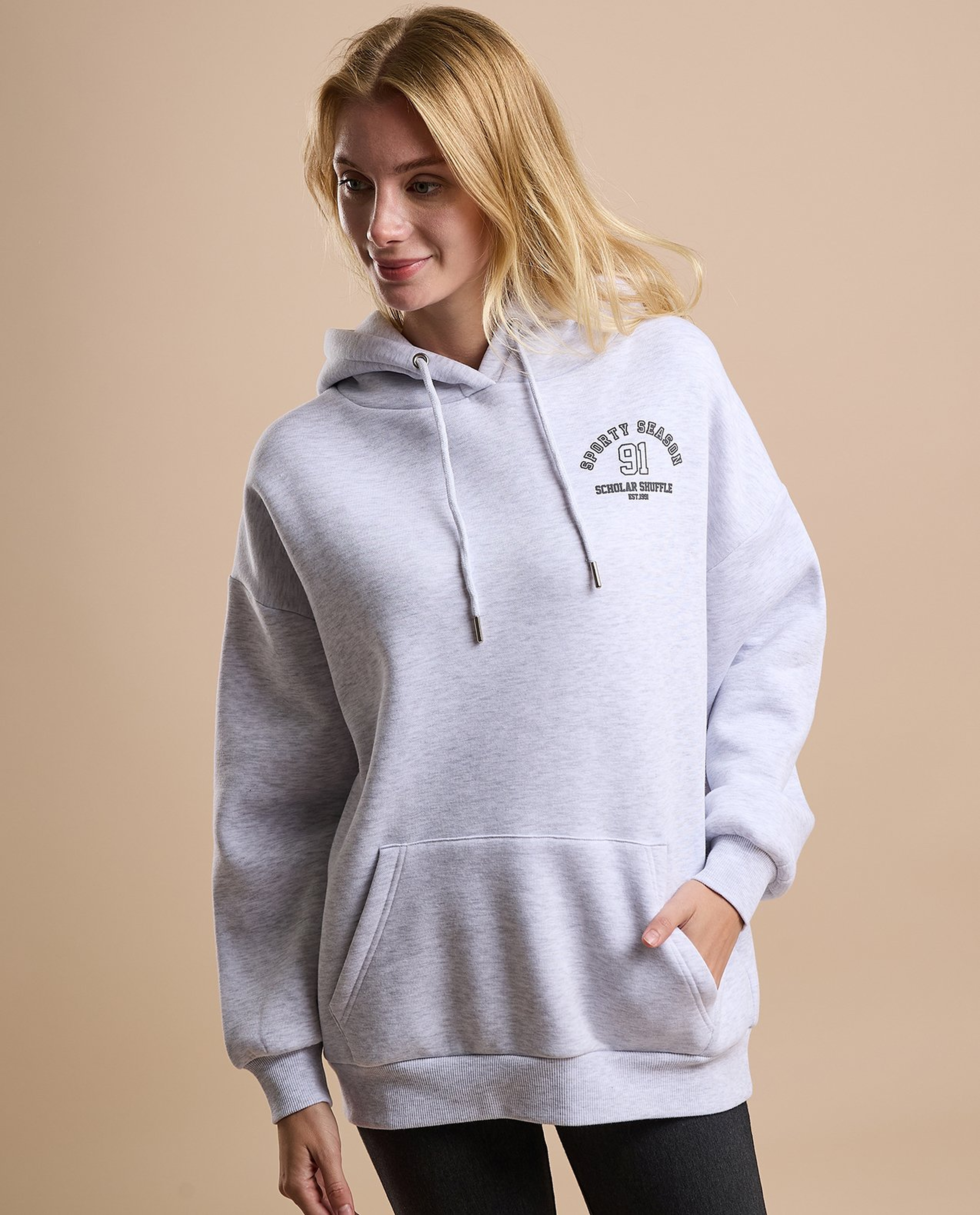 Printed Oversized Hoodie with Long Sleeves