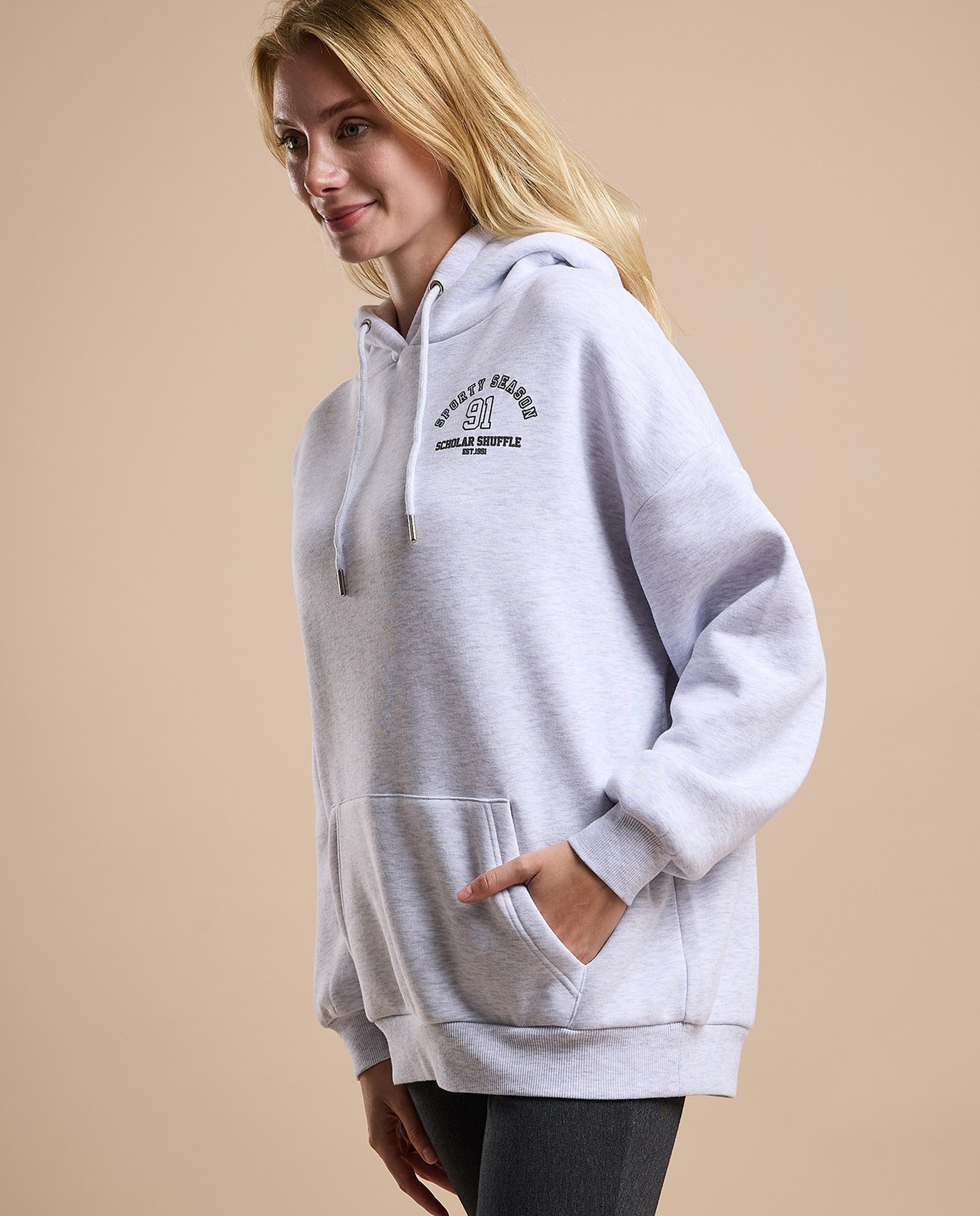 Printed Oversized Hoodie with Long Sleeves