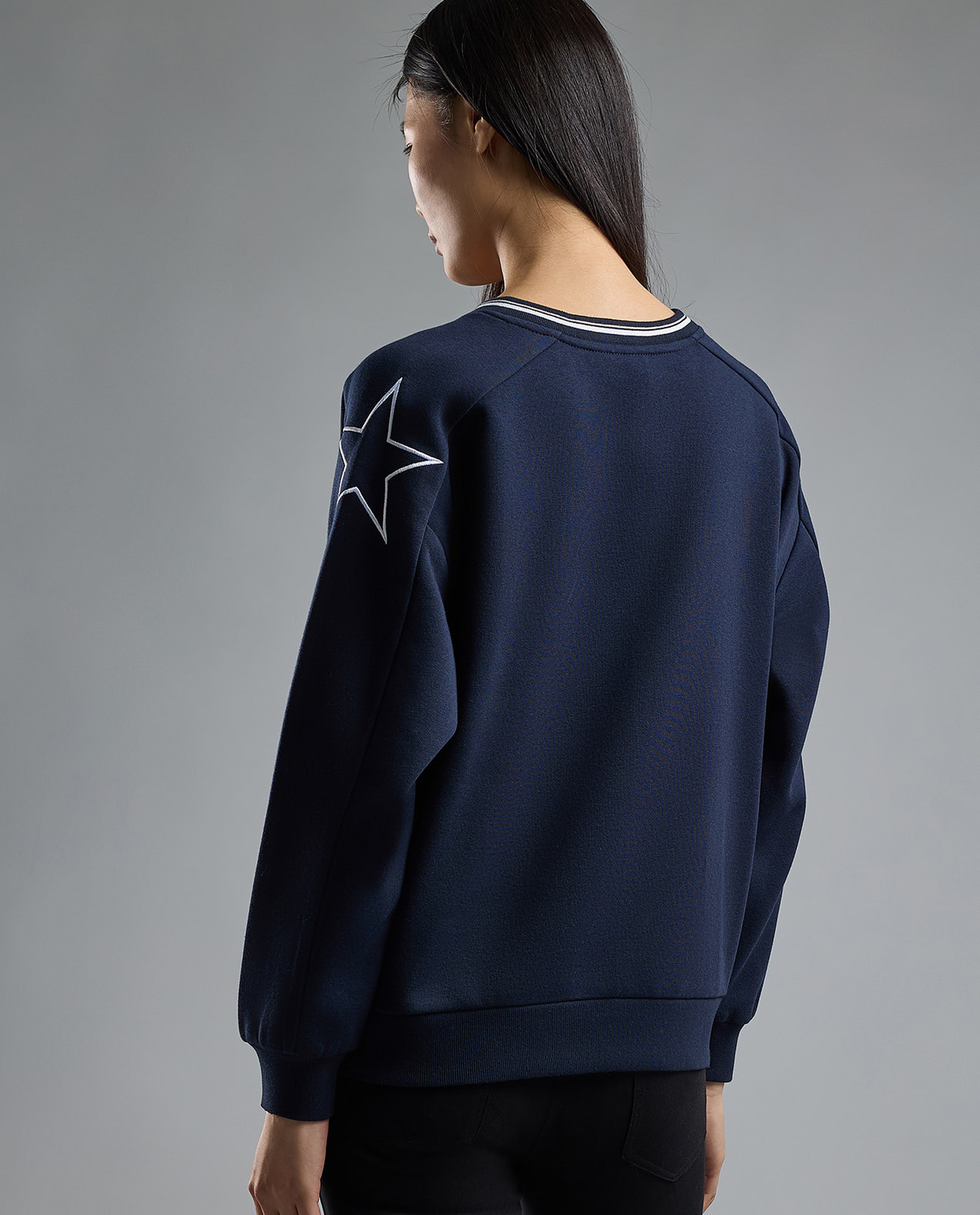 Typography Print Sweatshirt with V-Neck and Long Sleeves