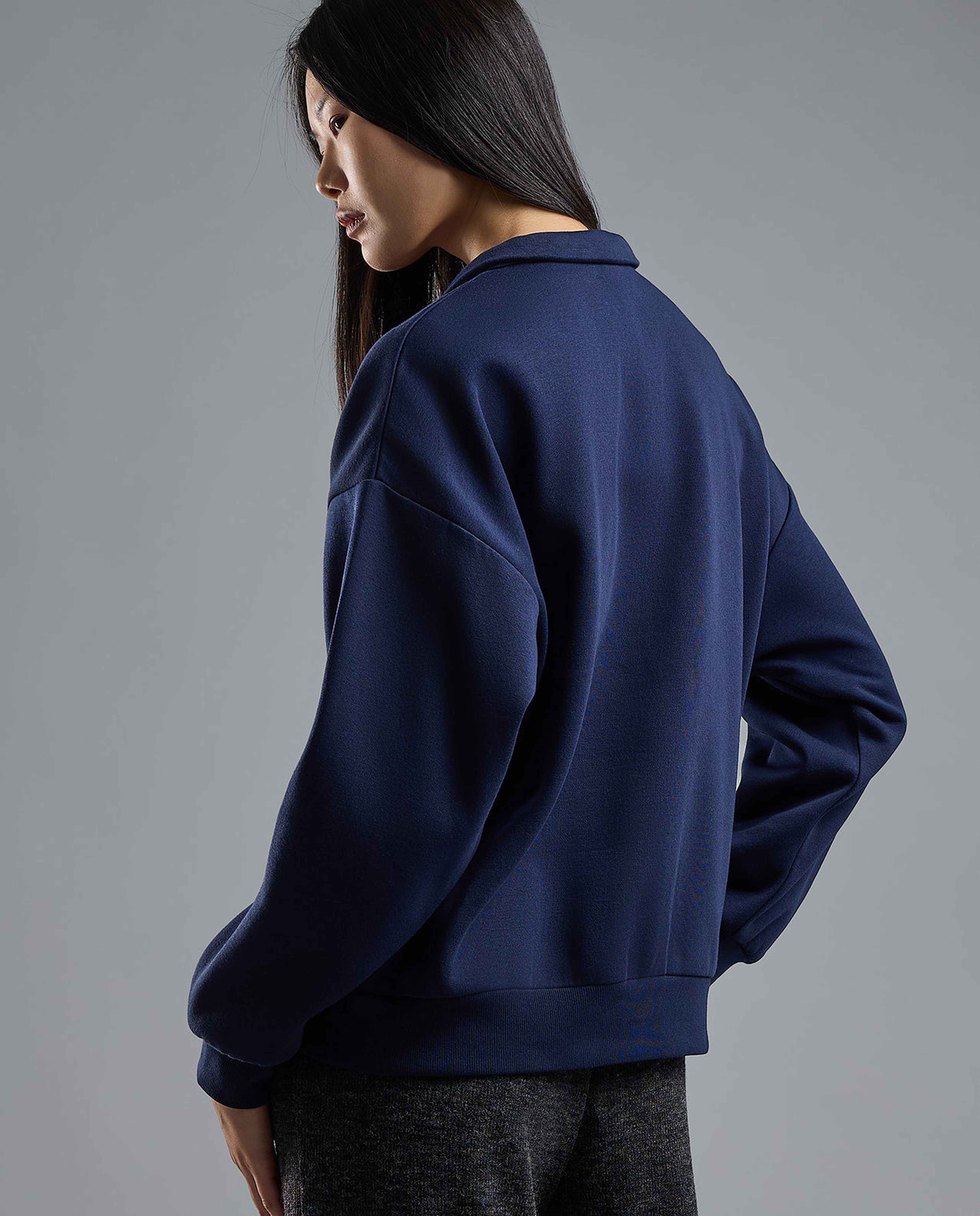 Color Block Oversized Sweatshirt with Long Sleeves