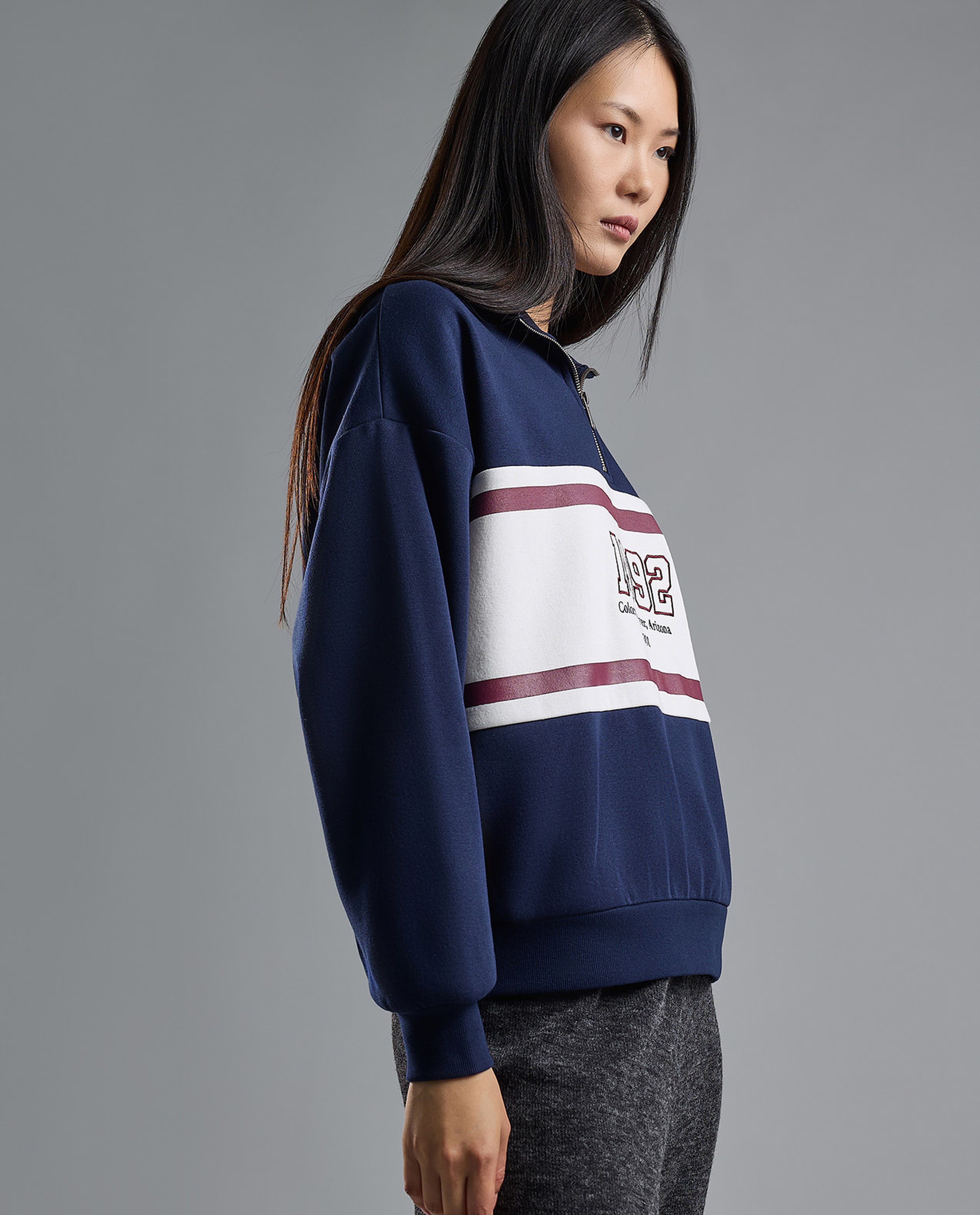 Color Block Oversized Sweatshirt with Long Sleeves