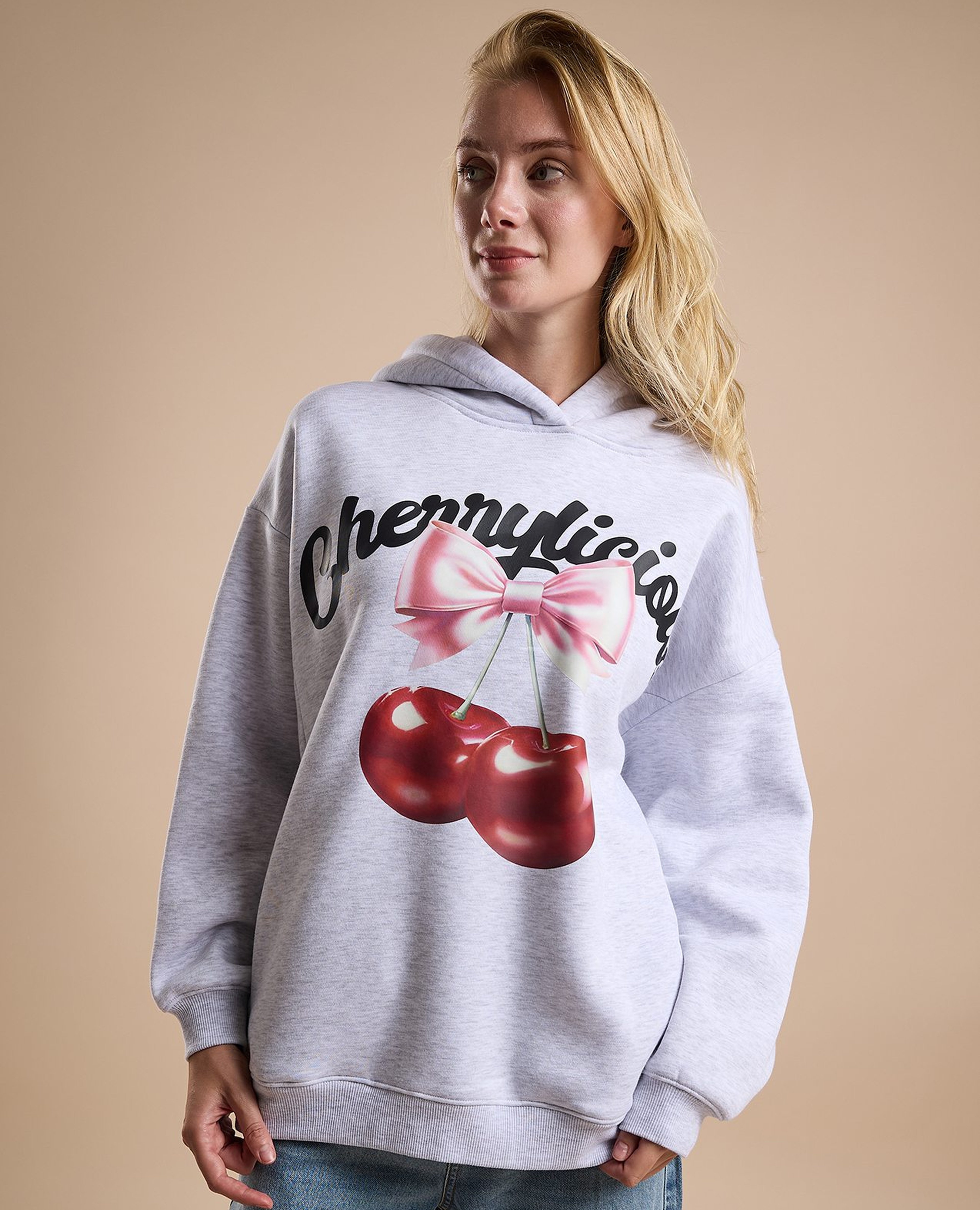 Printed Oversized Hoodie with Long Sleeves