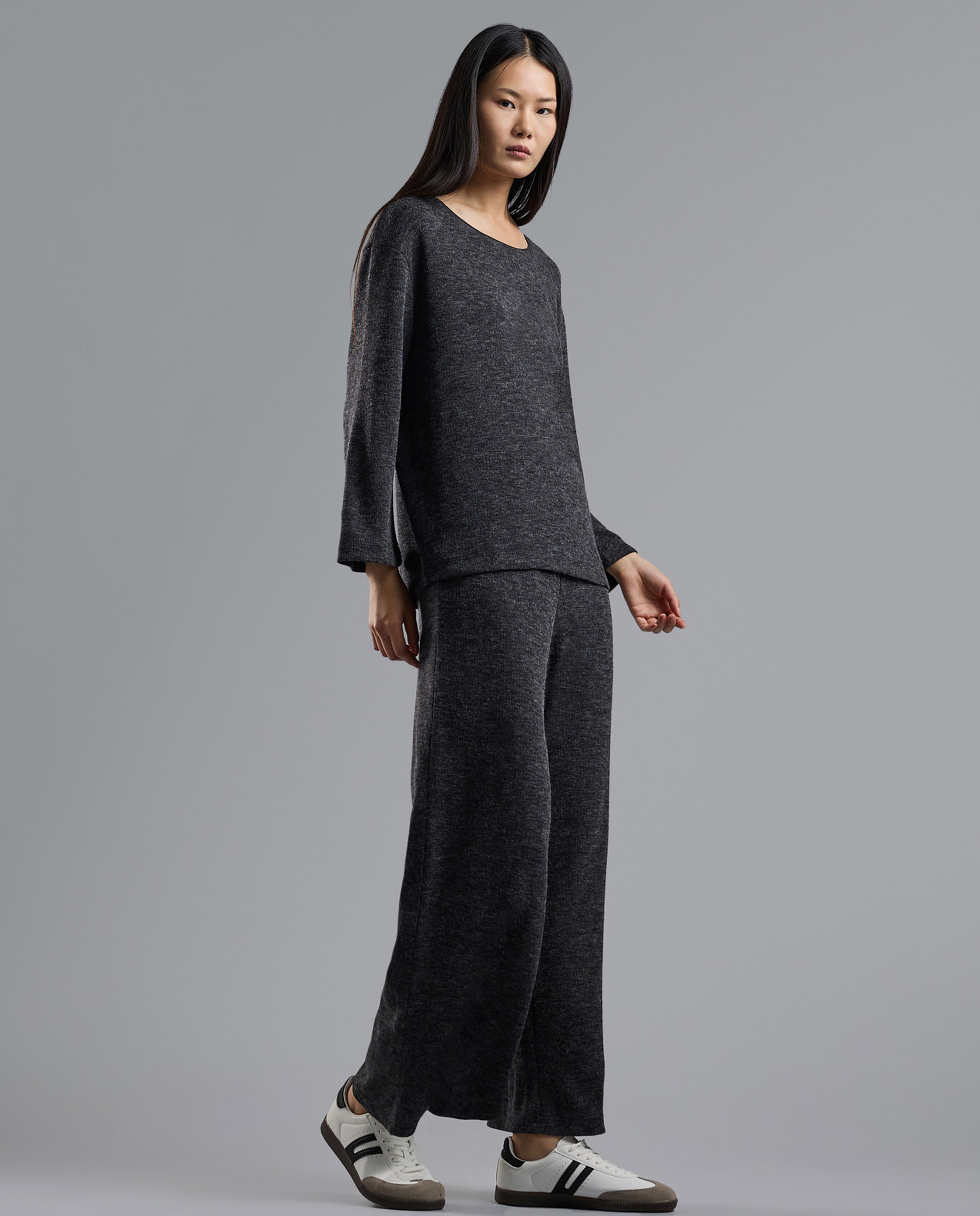 Textured Wide Leg Pants with Elastic Waist
