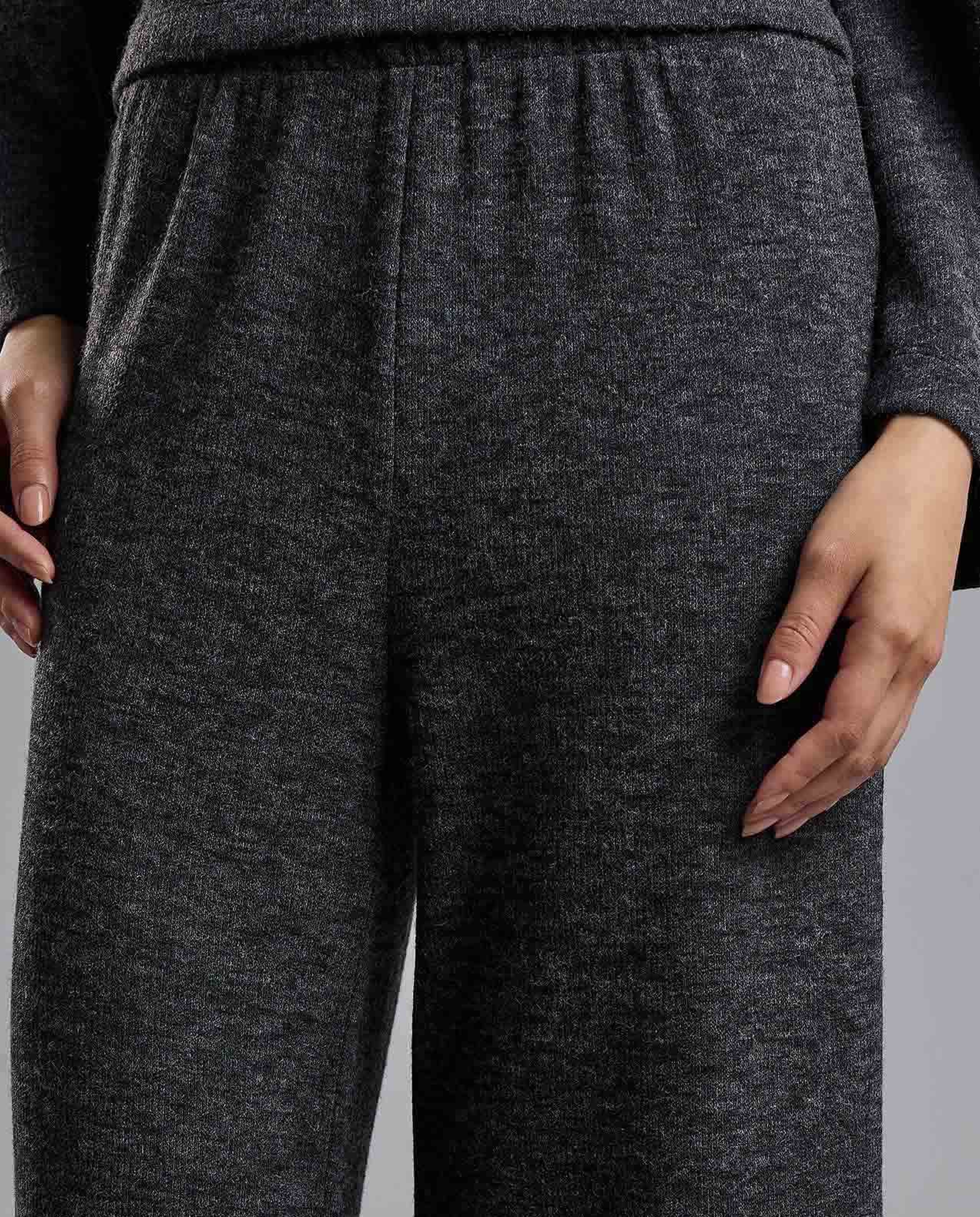 Textured Wide Leg Pants with Elastic Waist