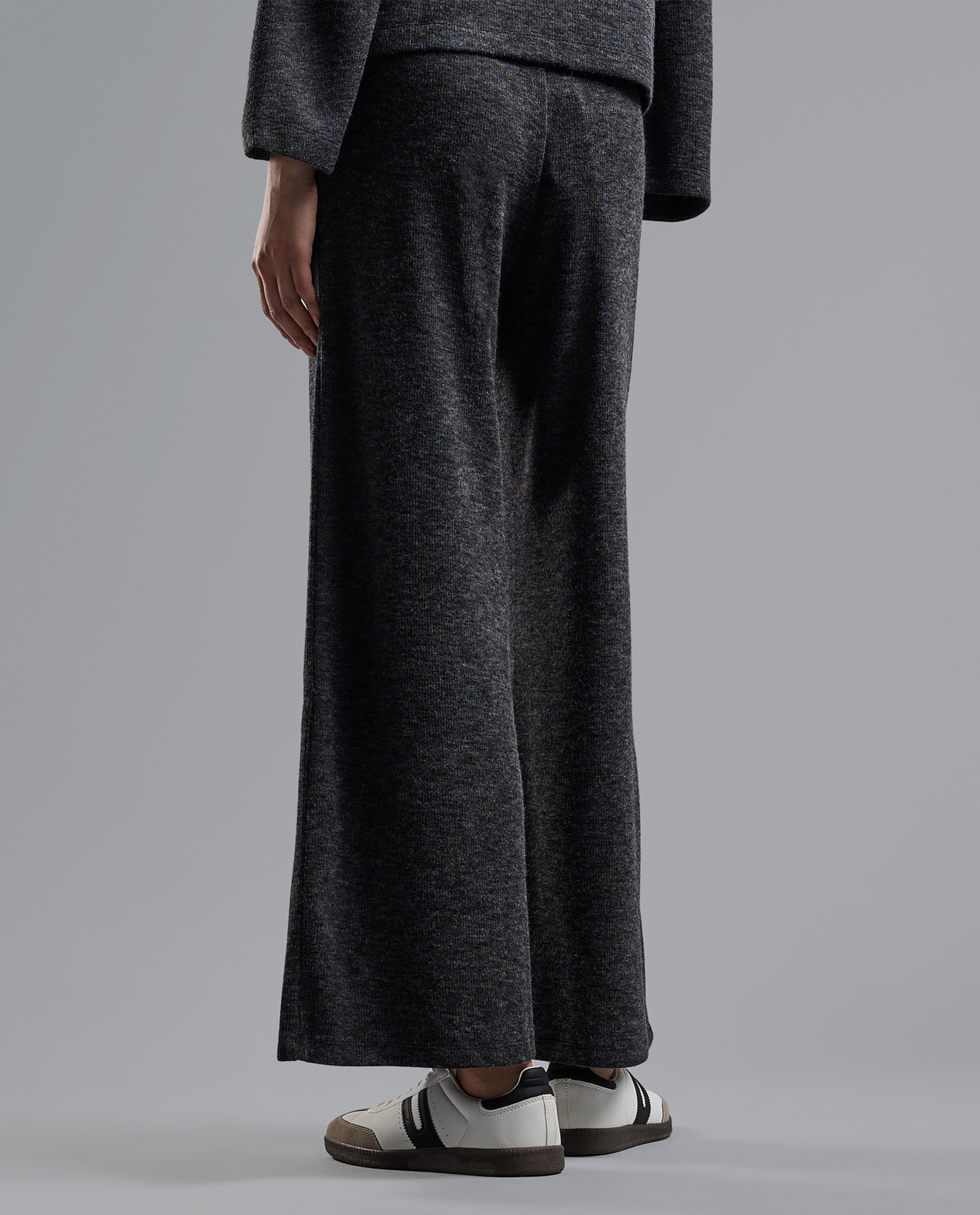 Textured Wide Leg Pants with Elastic Waist