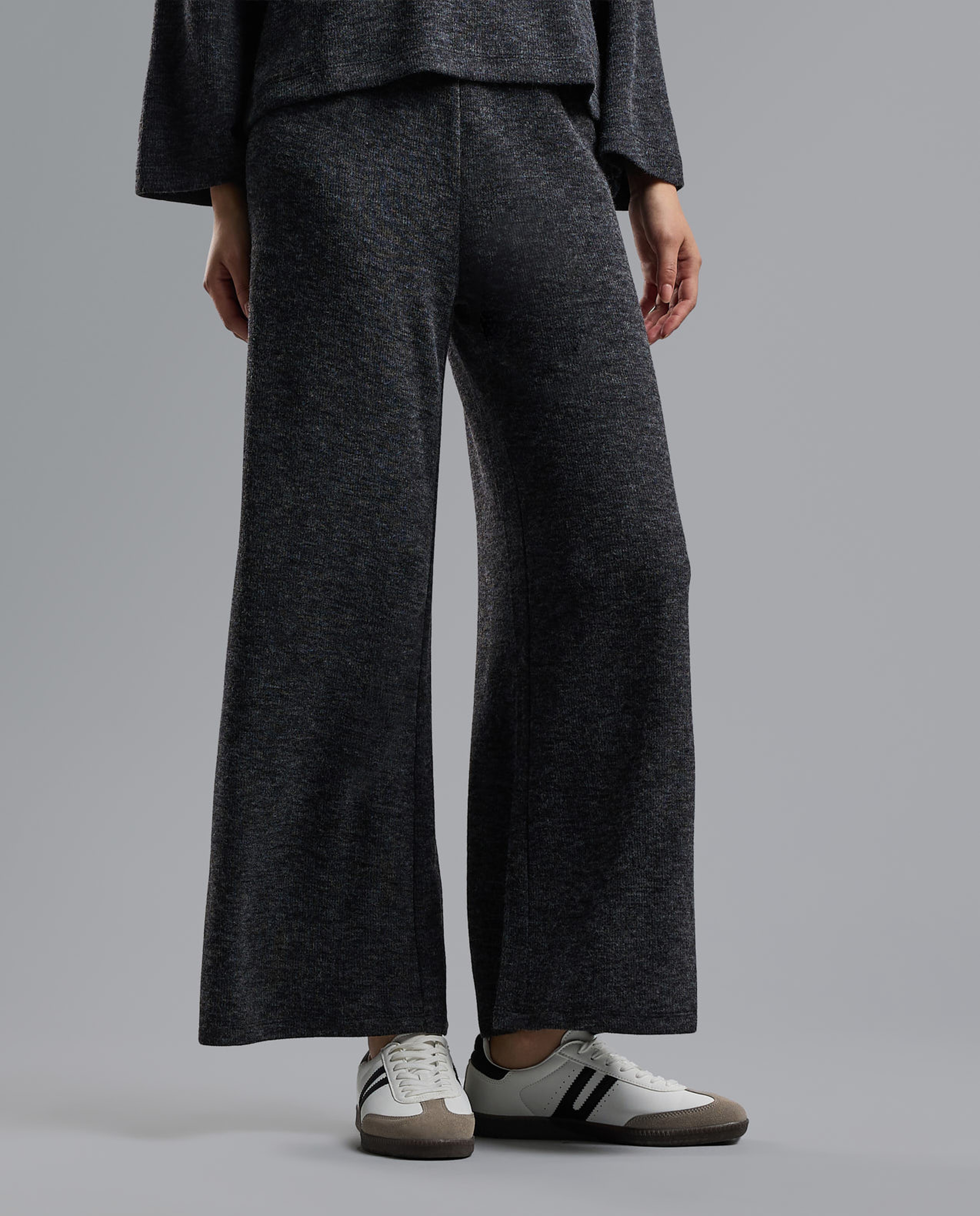 Textured Wide Leg Pants with Elastic Waist
