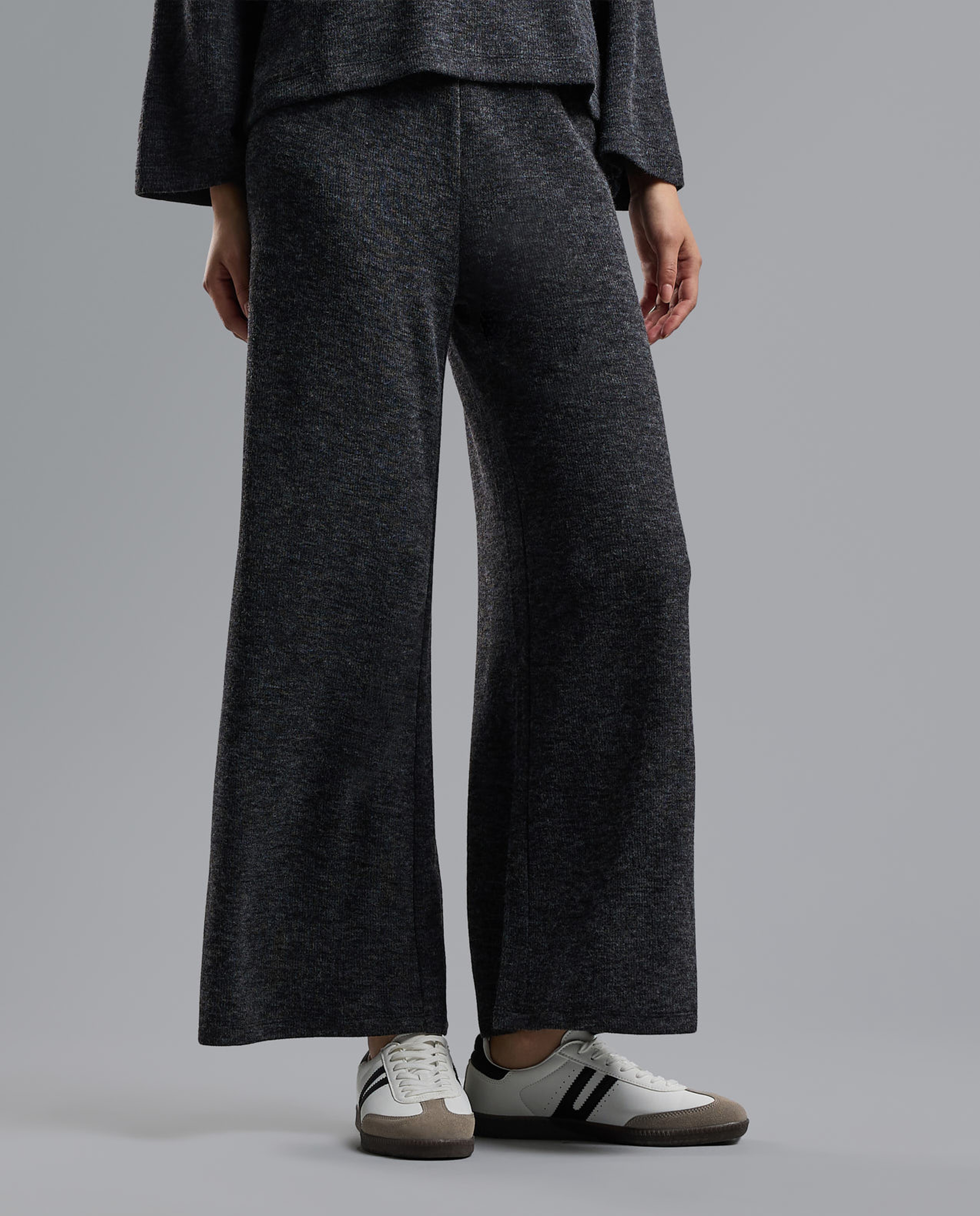 Textured Wide Leg Pants with Elastic Waist