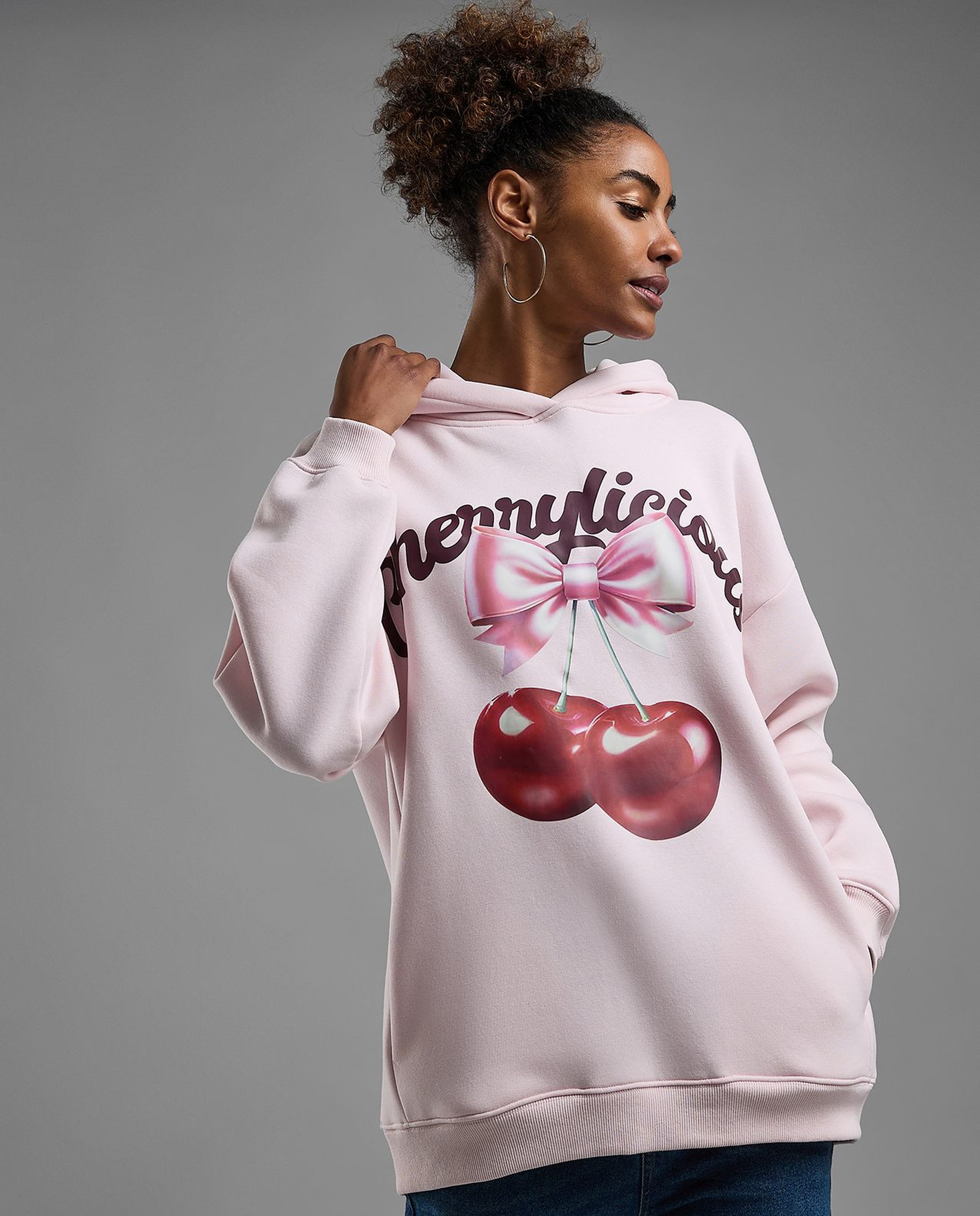 Printed Oversized Hoodie with Long Sleeves