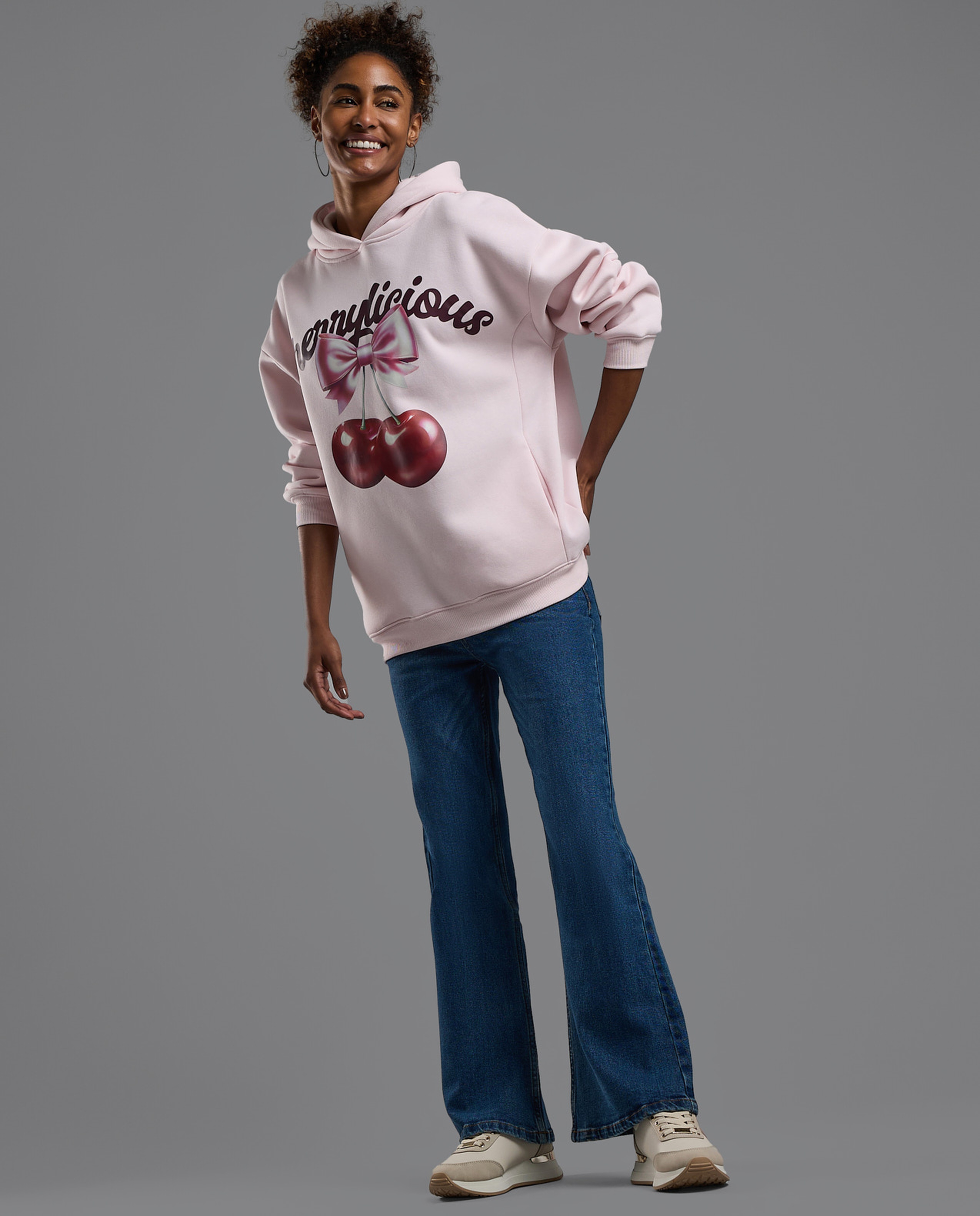 Printed Oversized Hoodie with Long Sleeves