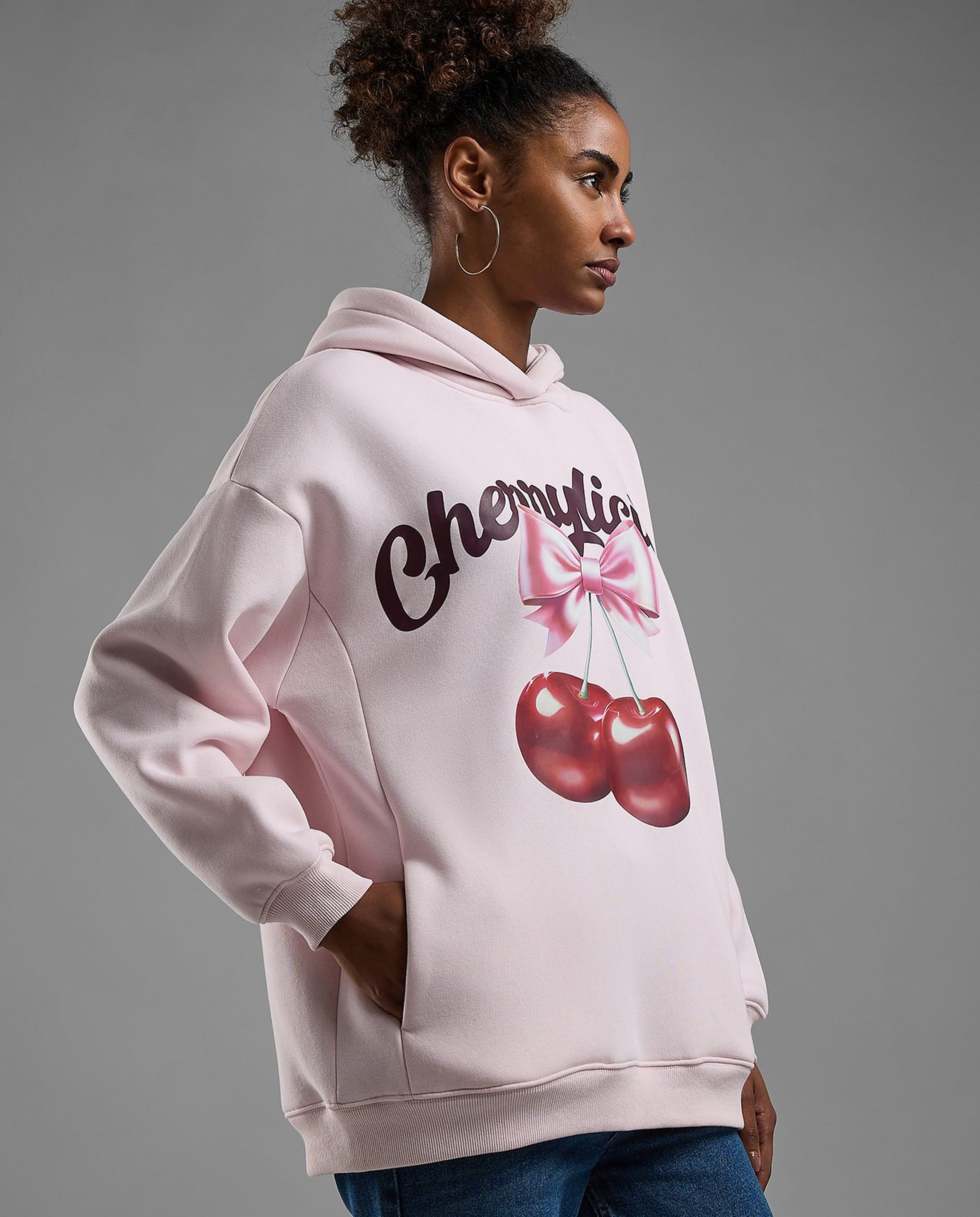 Printed Oversized Hoodie with Long Sleeves