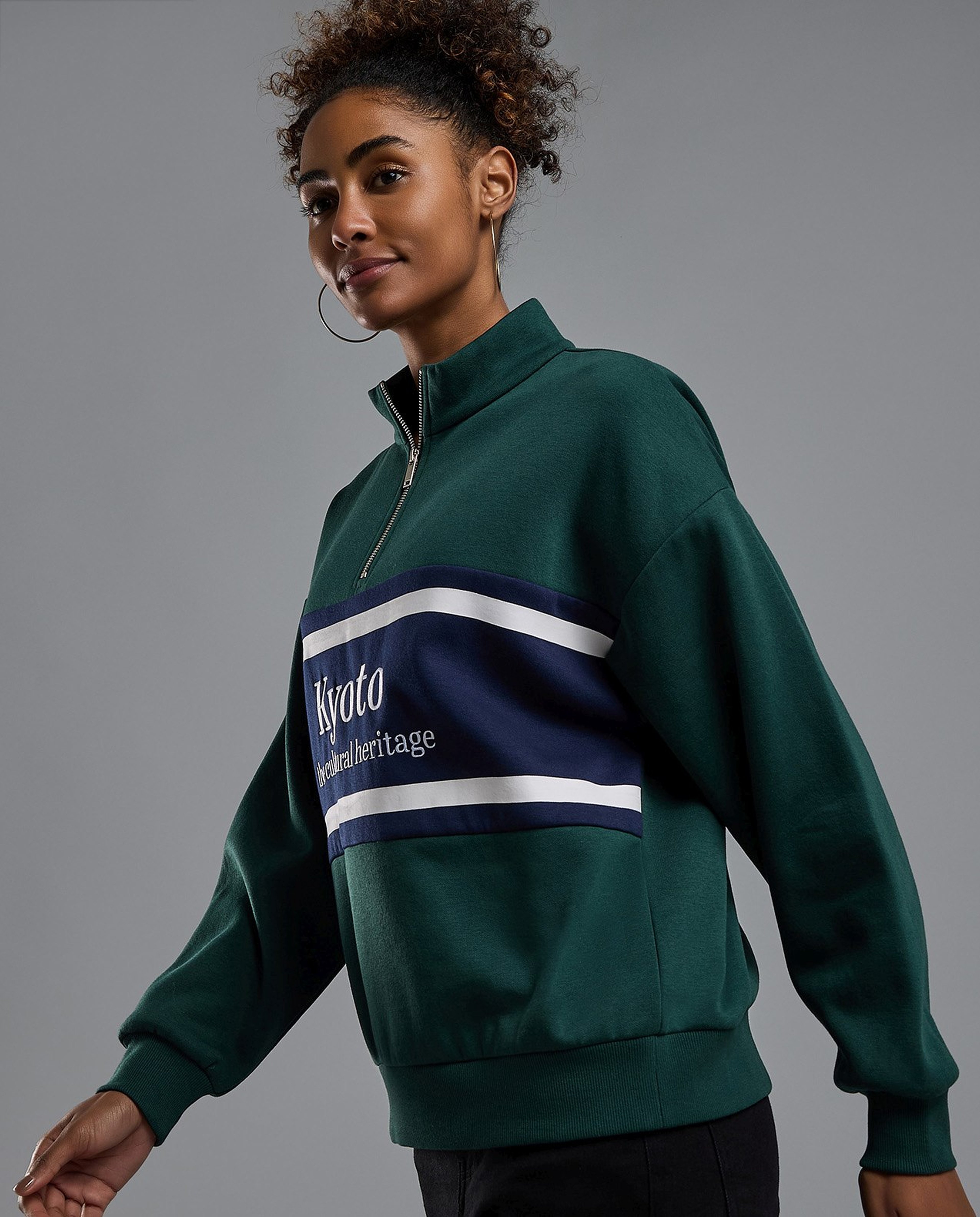 Color Block Oversized Sweatshirt with Long Sleeves