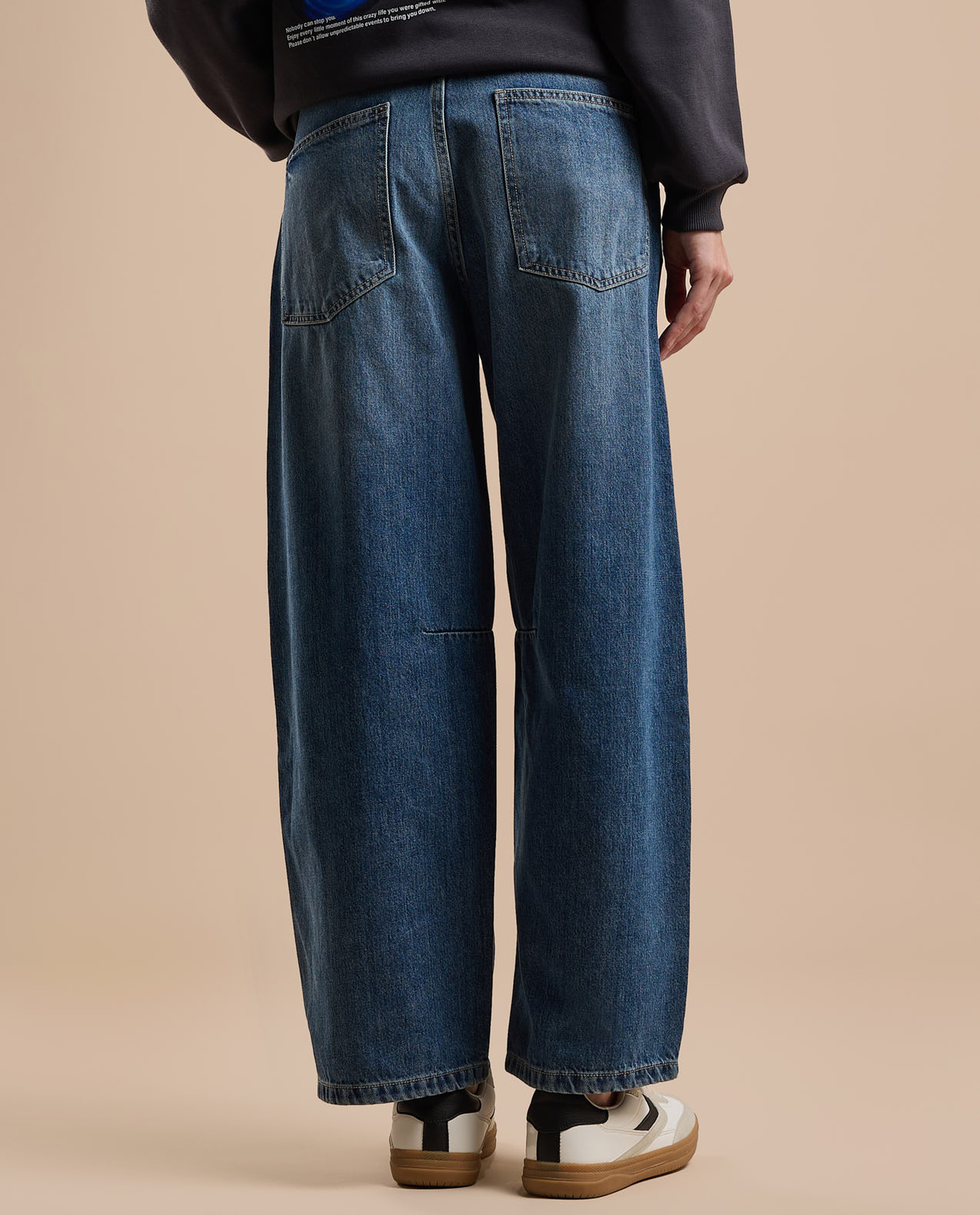 Faded Baggy Jeans with Button Closure