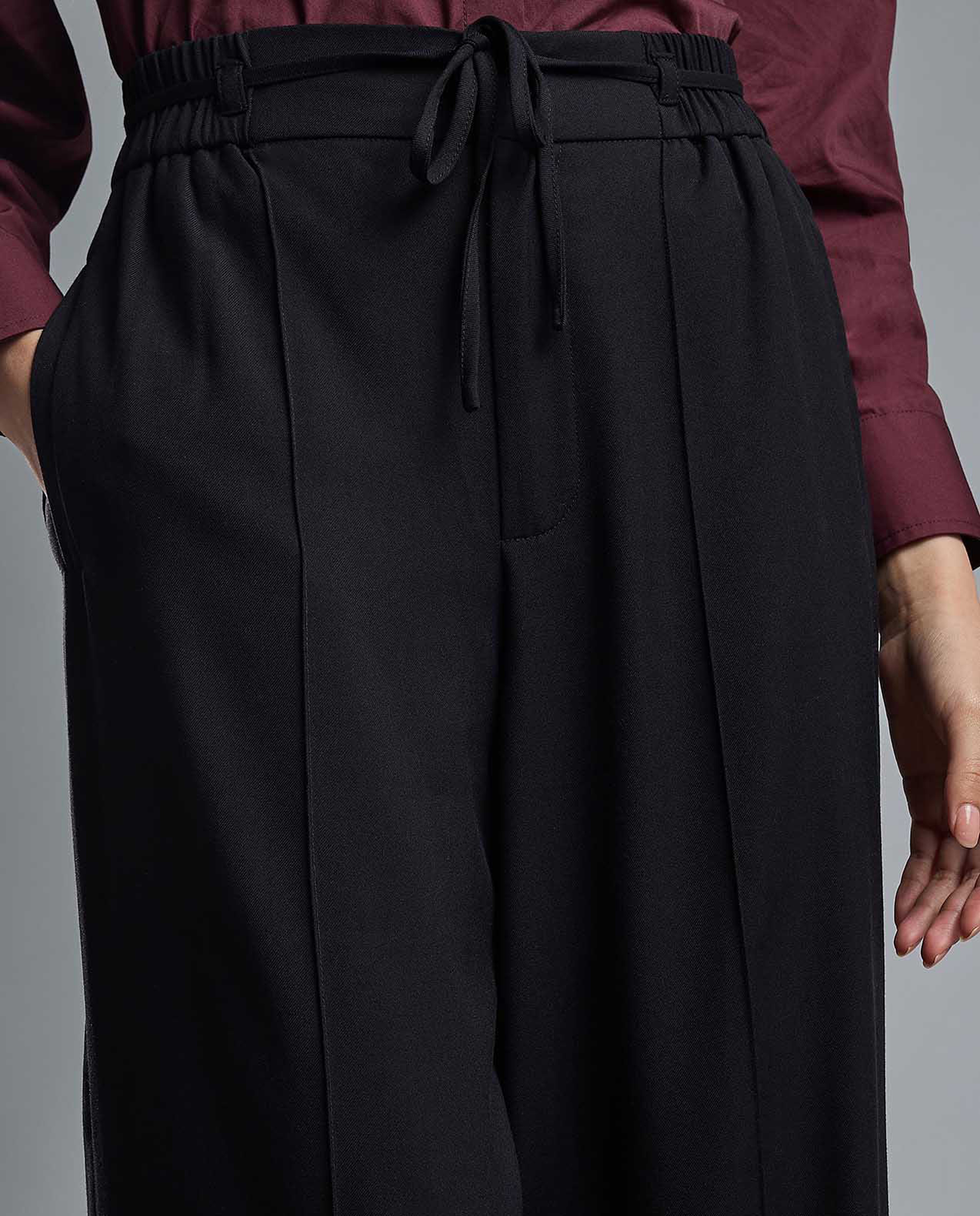 Solid Wide Leg Pants with Drawstring Waist