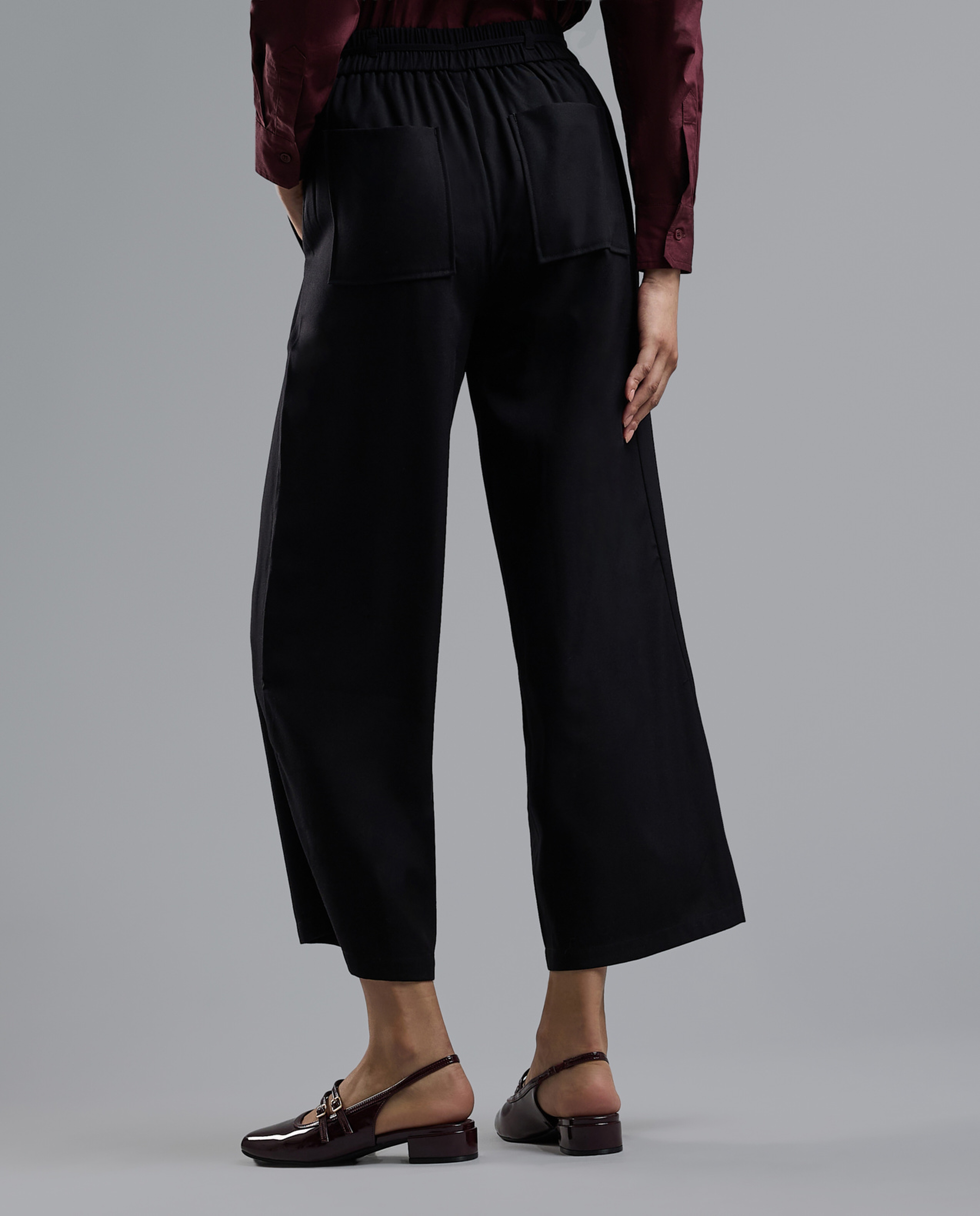 Solid Wide Leg Pants with Drawstring Waist
