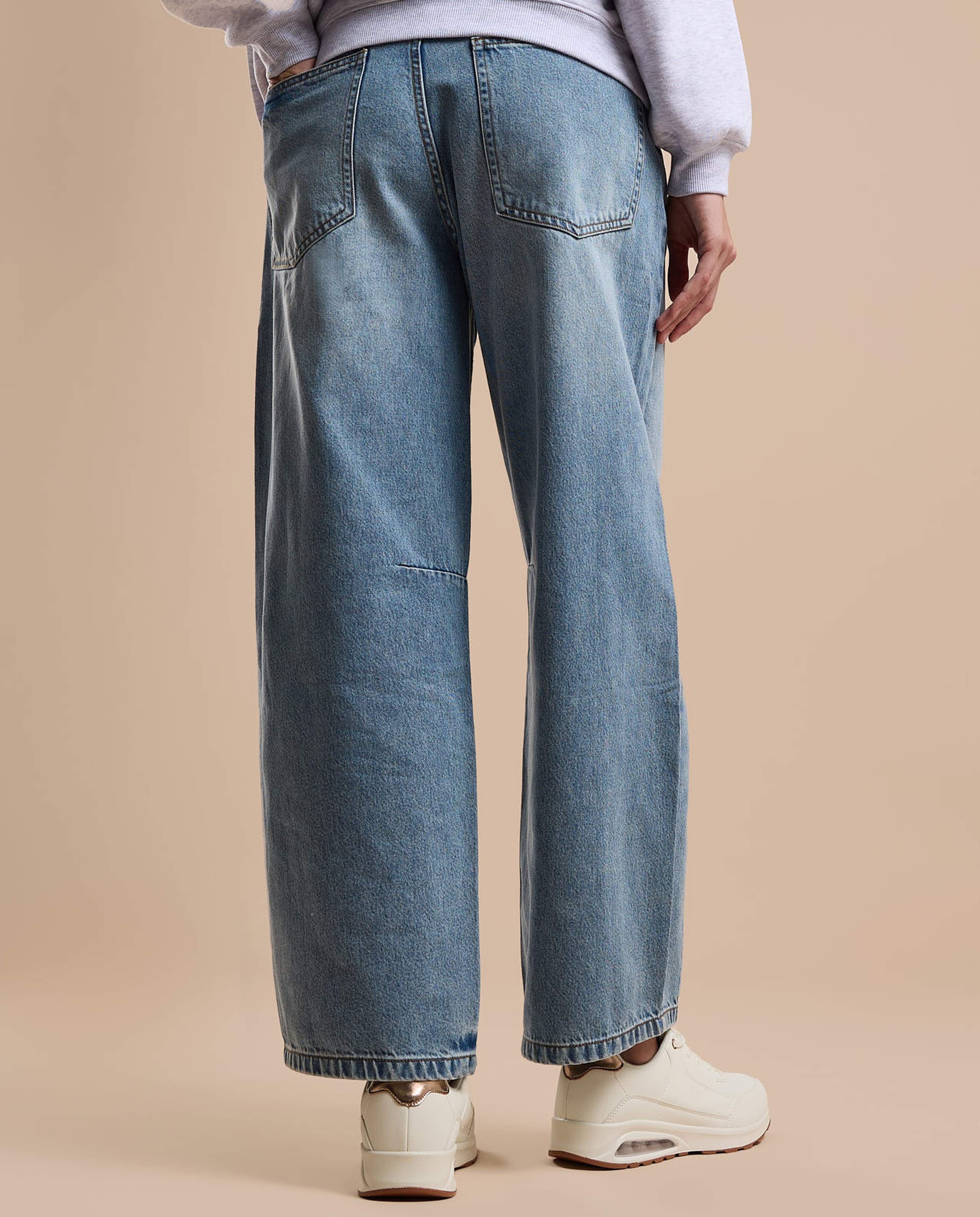 Faded Baggy Jeans with Button Closure