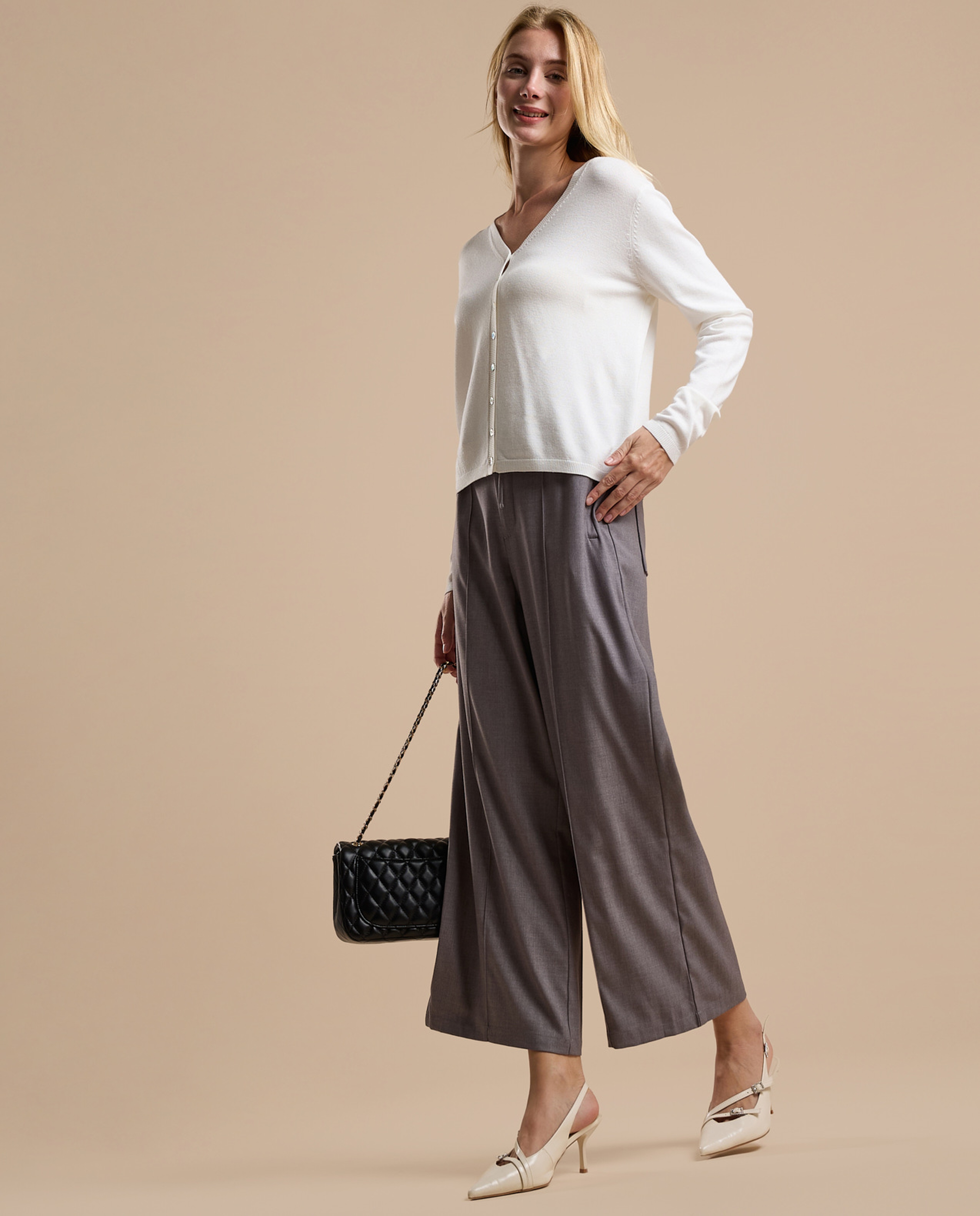 Solid Wide Leg Pants with Drawstring Waist