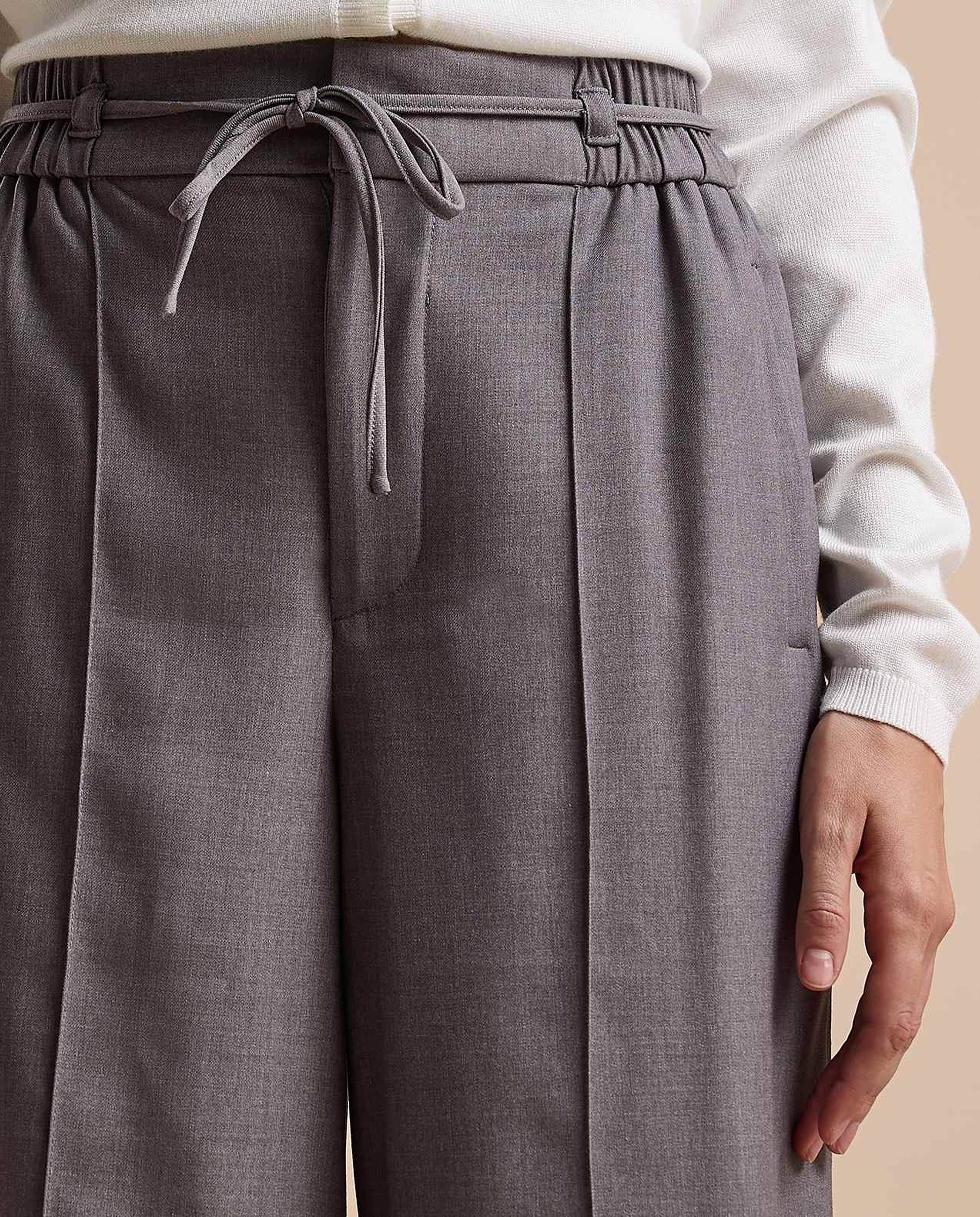 Solid Wide Leg Pants with Drawstring Waist